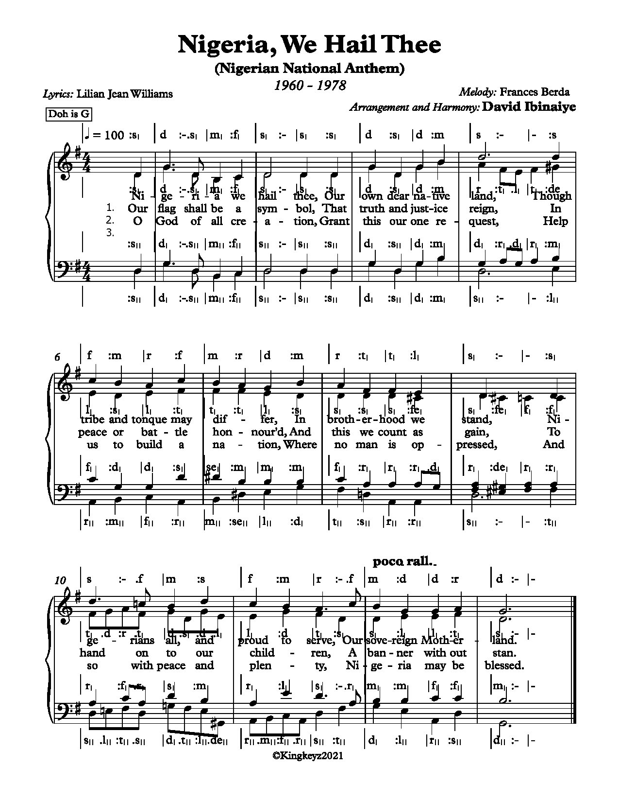 Nigeria We Hail Thee Solfa - Download Choir Script PDF