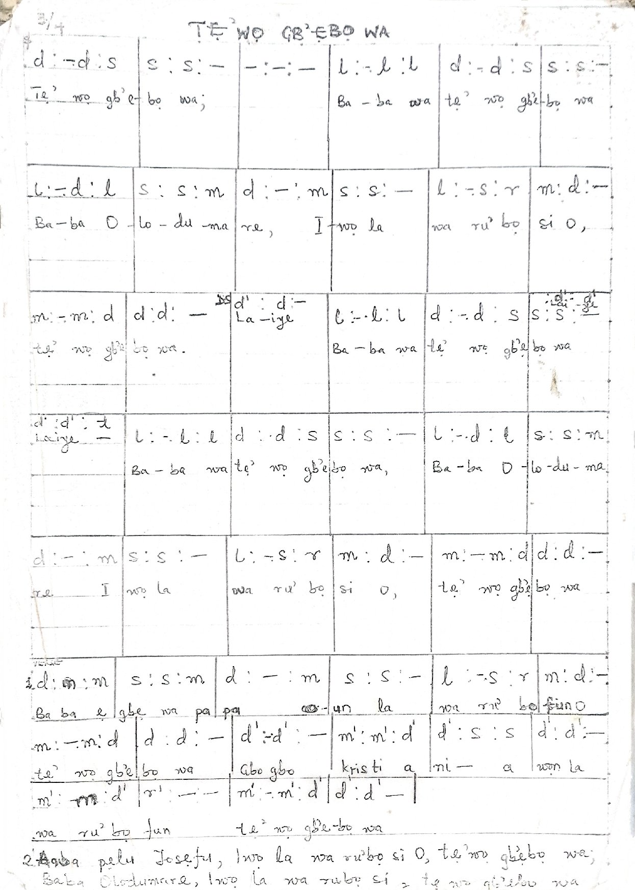 Te Wo Gb Ebo Wa - Download Choir Script PDF