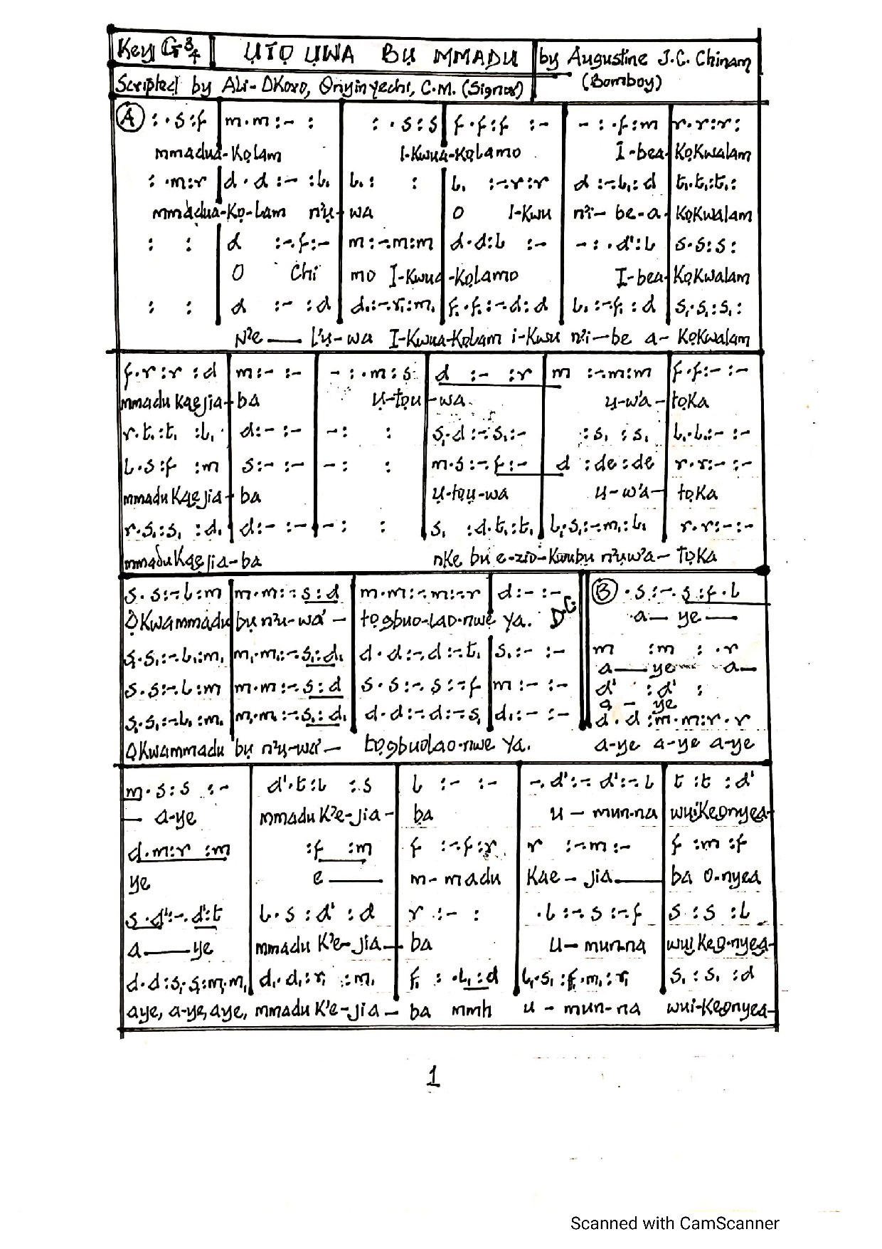 Uto Uwa - Download Choir Script PDF