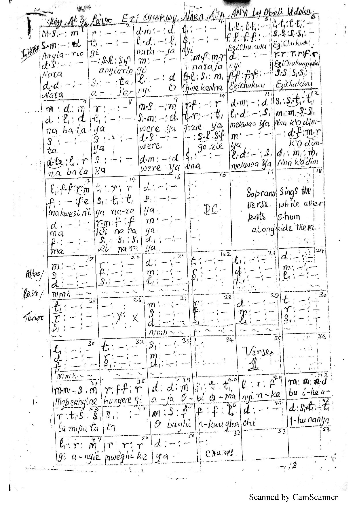 Ezi Chukwu Nara Aja Anyi - Download Choir Script PDF