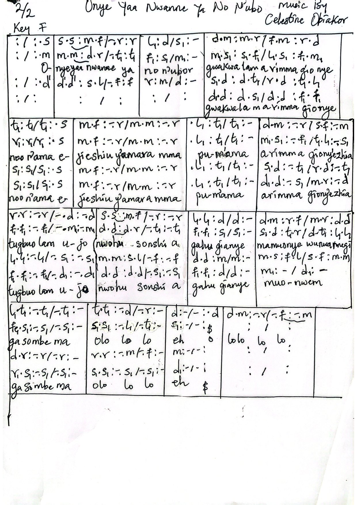 Onye Yaa Nwanne Ya - Download Choir Script PDF