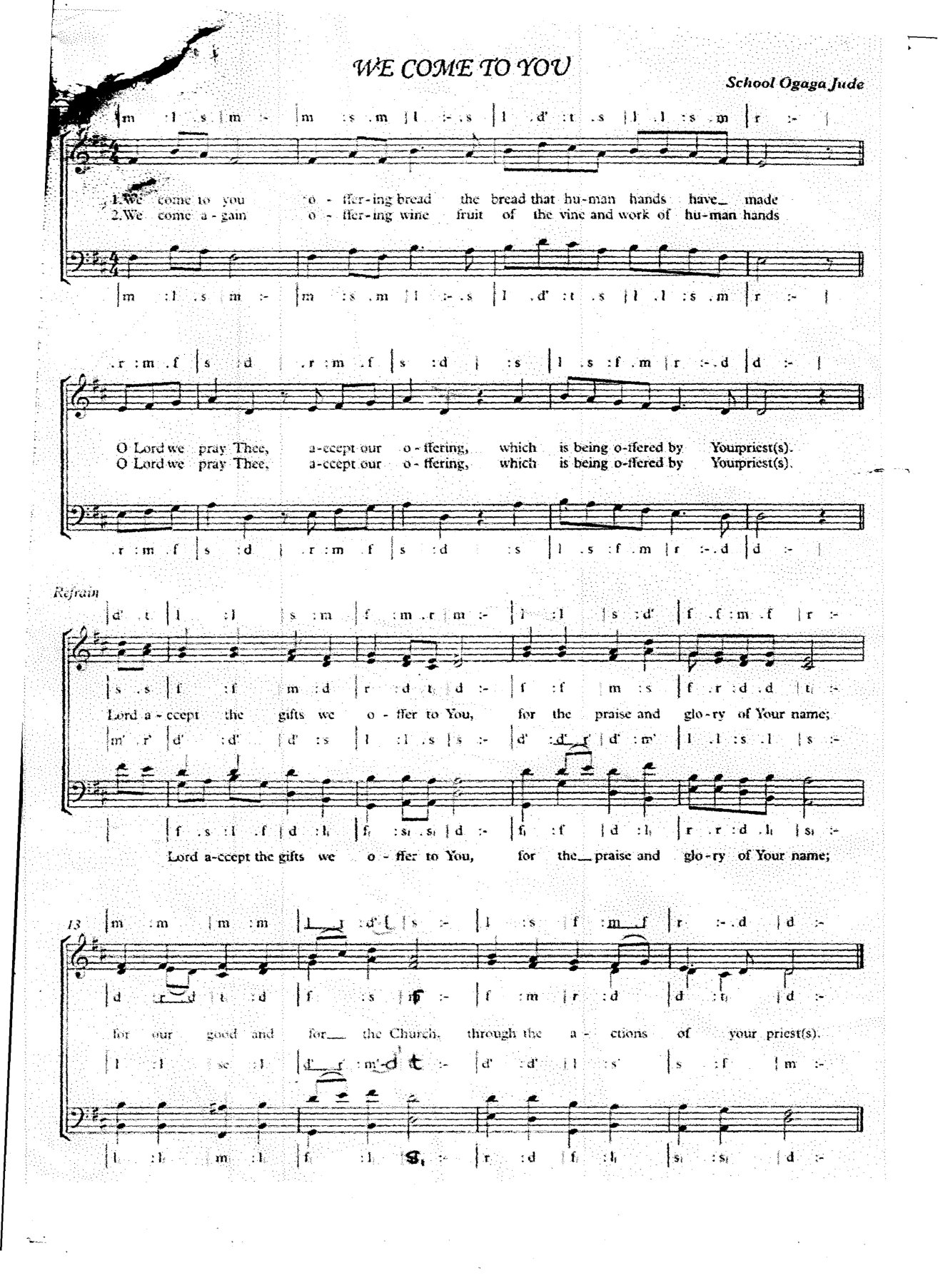 We Come To You - School Jude - Download Choir Script PDF