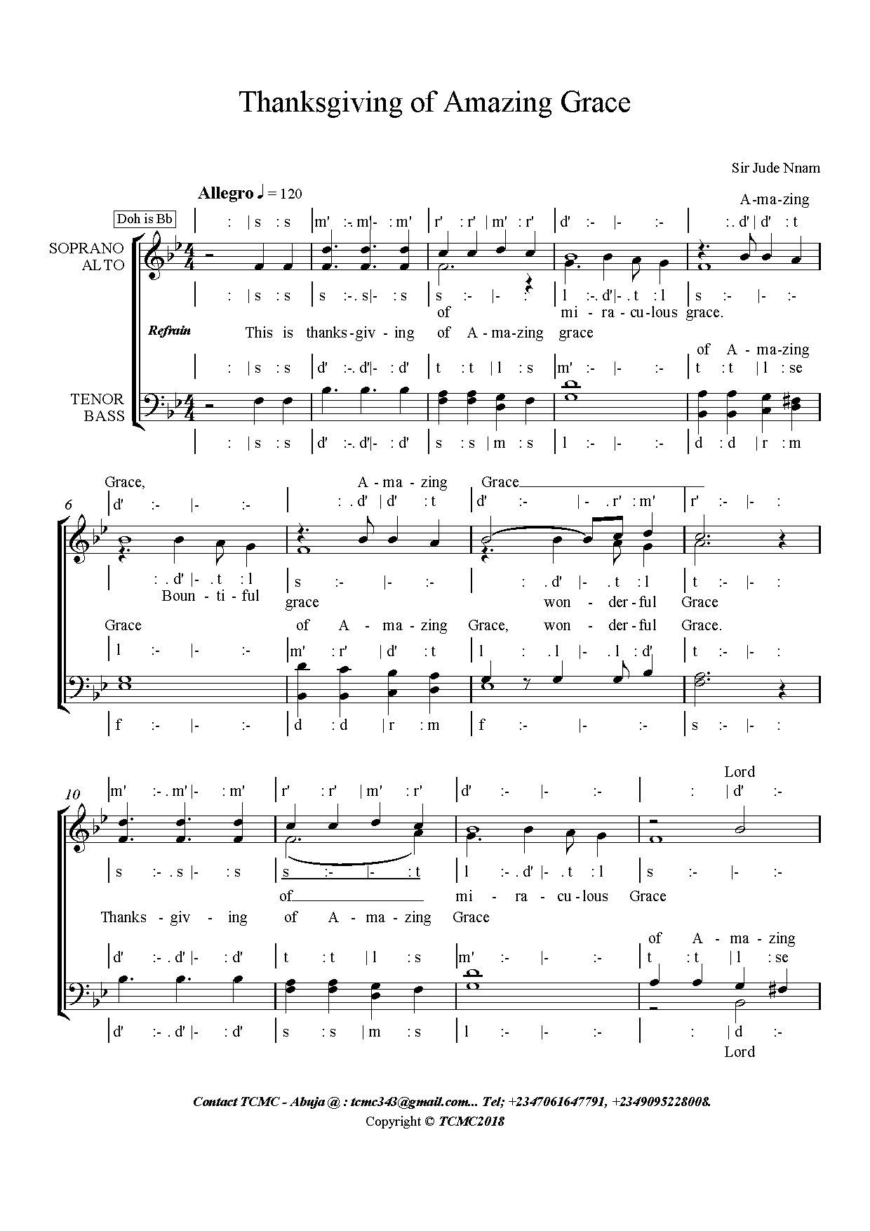 Thanksgiving Of Amazing Grace ~ Jude Nnam - Download Choir Script PDF