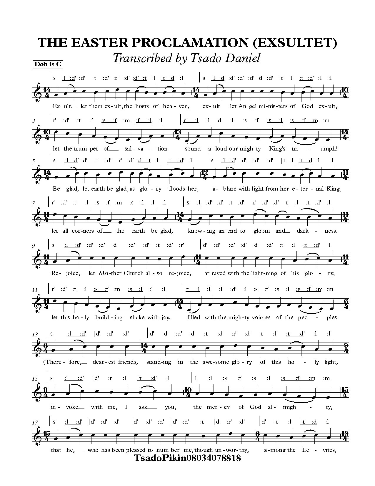 Exsultet - Longer Form - Download Choir Script PDF