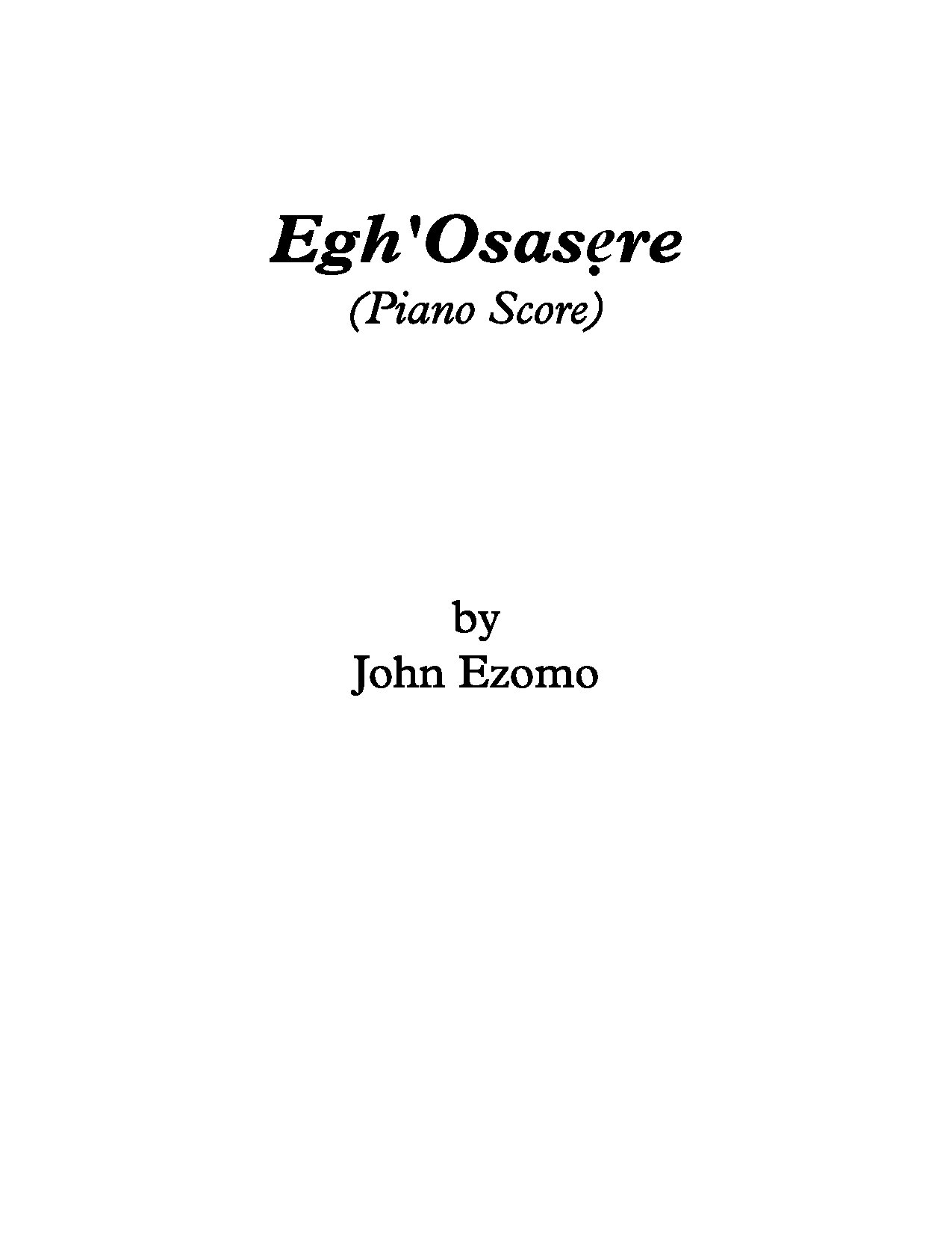 Egh Osasere (piano Score) - Download Choir Script PDF
