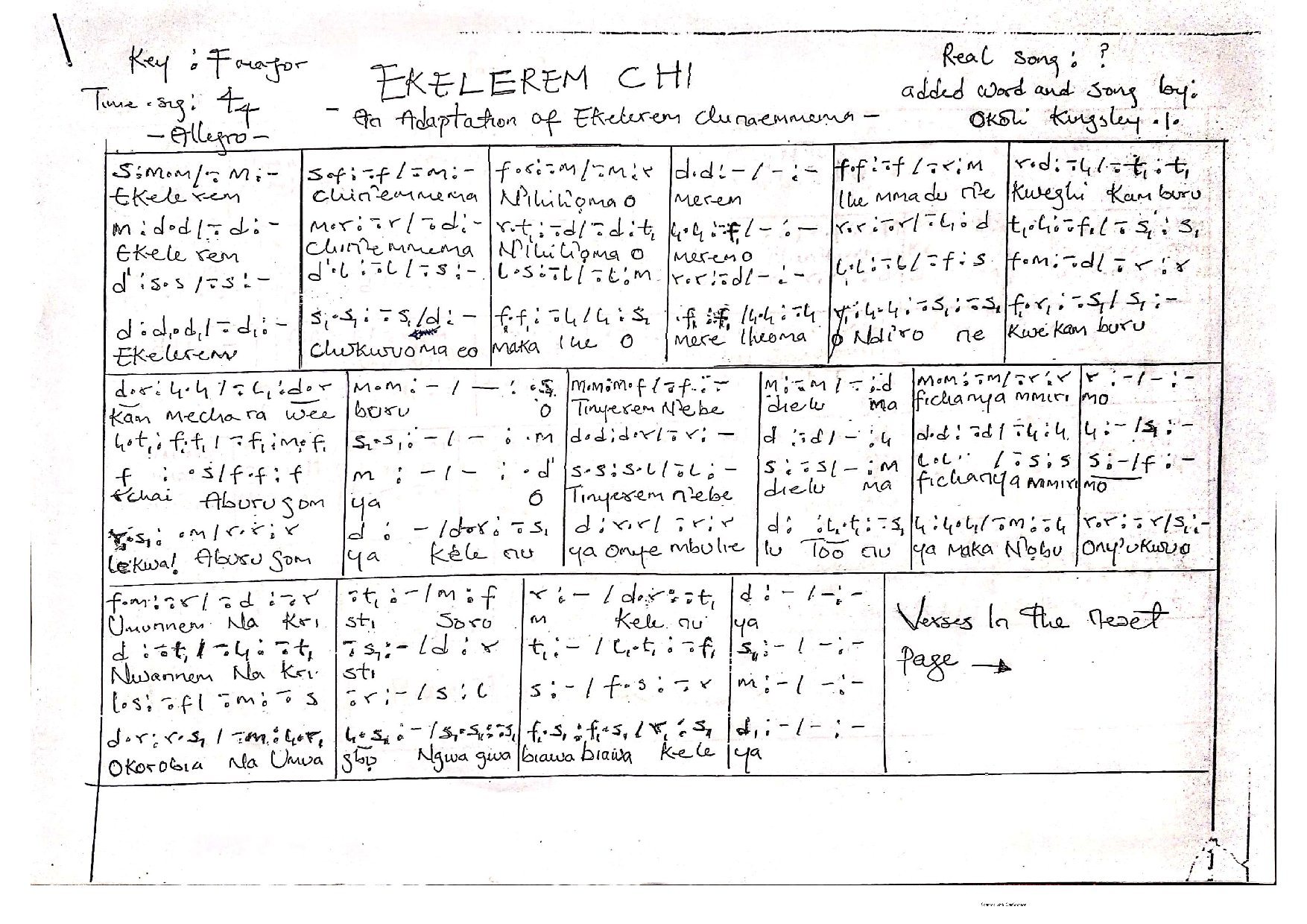 Ekelerem Chi Revised - Download Choir Script PDF