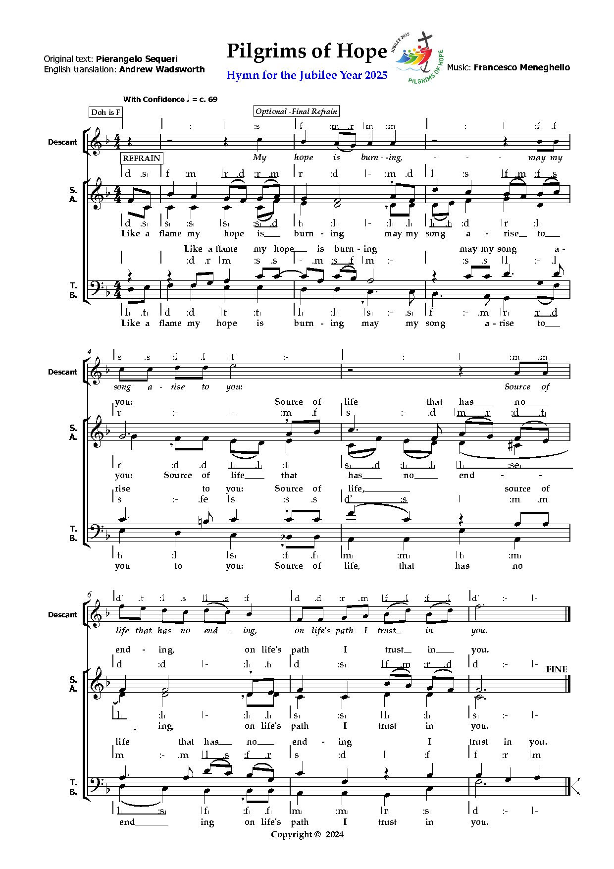 Francesco Meneghello - Pilgrims Of Hope - Download Choir Script PDF