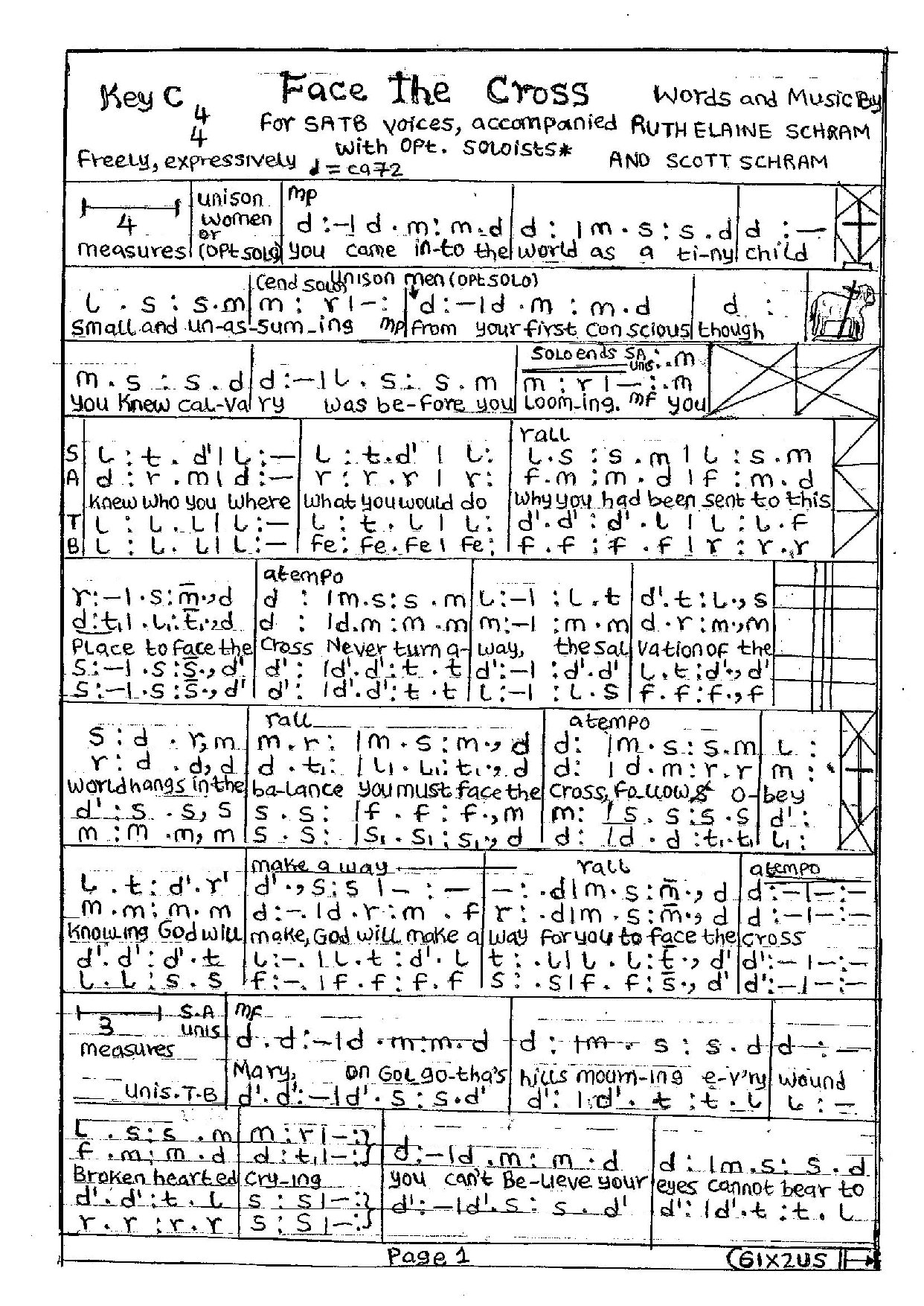 Face The Cross Solfa - Download Choir Script PDF