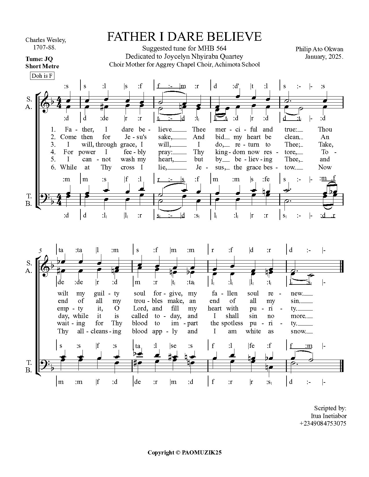 Father I Dare Believe (suggested Tune For Mhb 564) - Philip Ato Okwan - Download Choir Script PDF