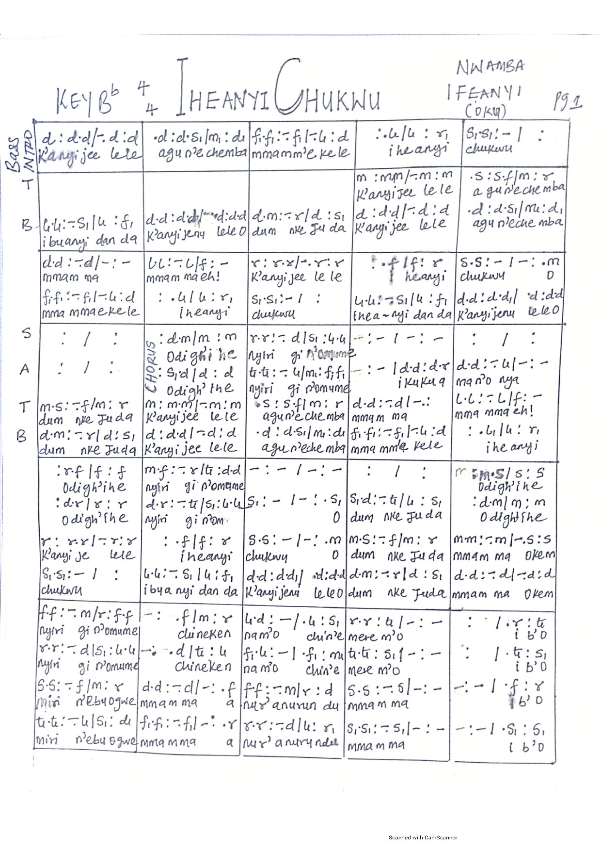 Ifeanyichukwu By Nwamba Ifeanyi (oku) - Download Choir Script PDF
