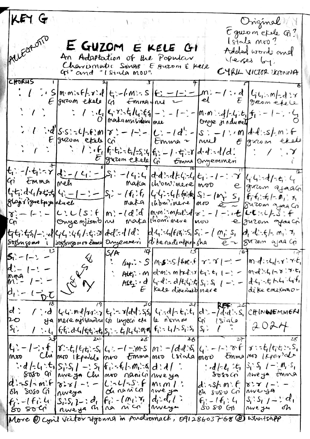 E Guzom Ekele Gi - Download Choir Script PDF