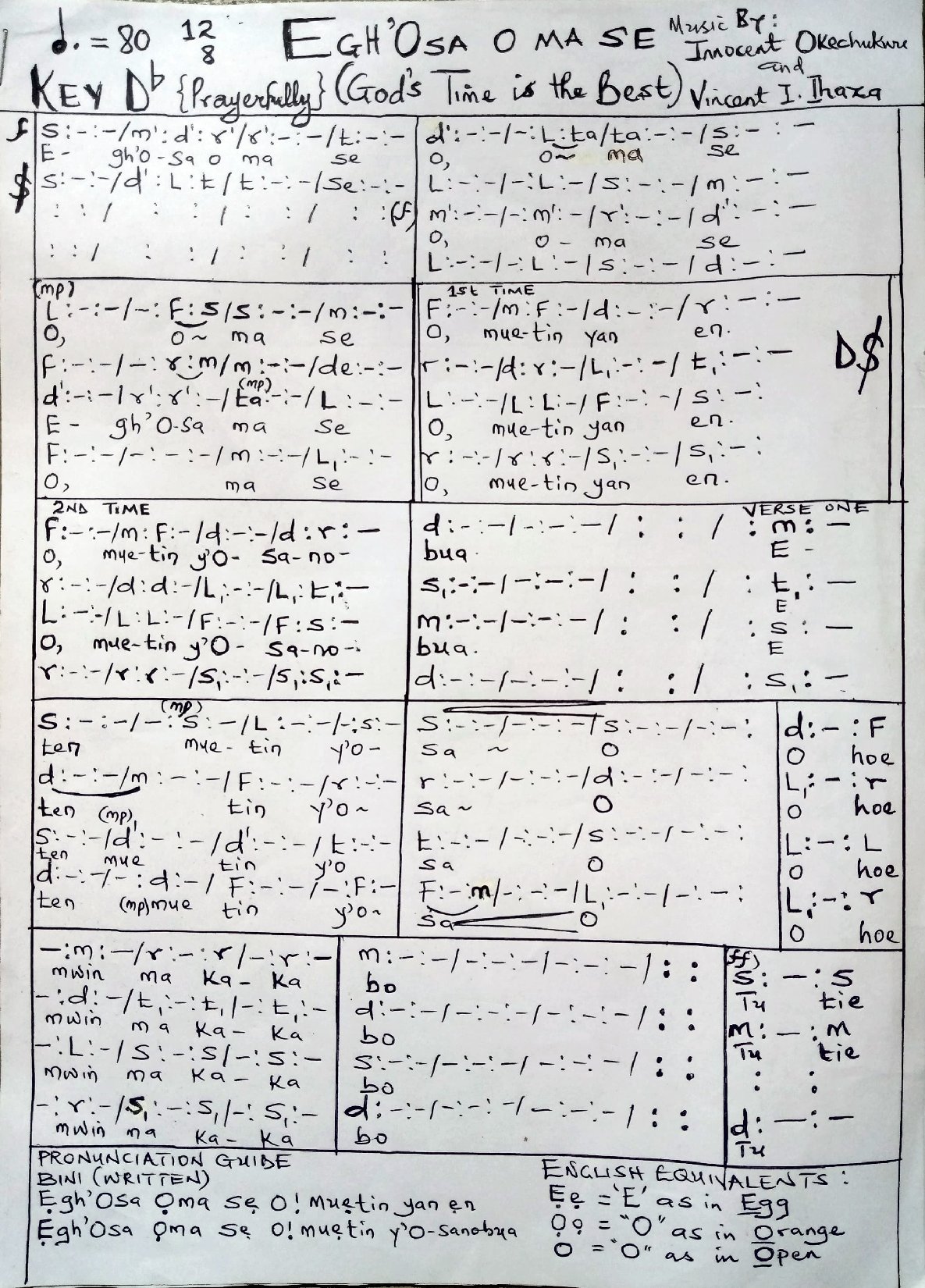 Egh Osa Oma Se By Innocent Okechukwu - Download Choir Script PDF