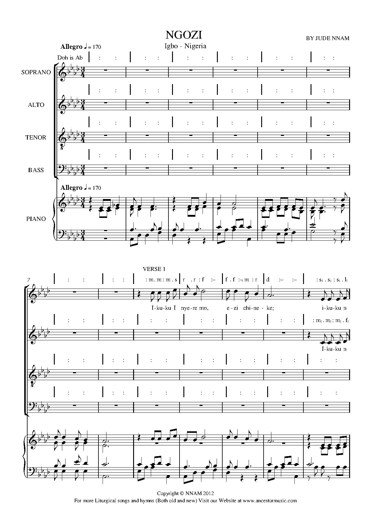 Ngozi (offertory) ~ Jude Nnam - Download Choir Script PDF