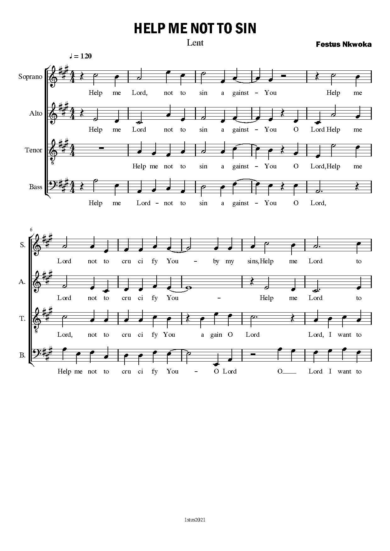 Help Me Not To Sin (lent) Festus Nkwoka - Download Choir Script PDF