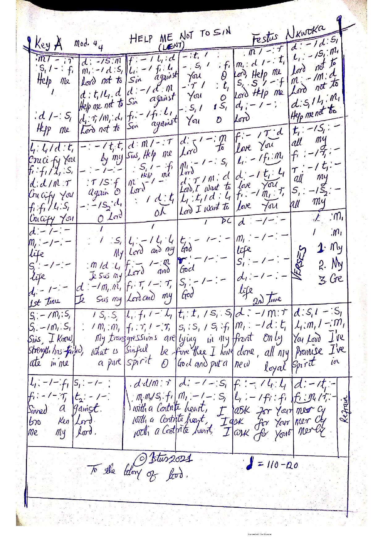 Help Me Not Sure To Sin (lent) . Festus Nkwoka - Download Choir Script PDF