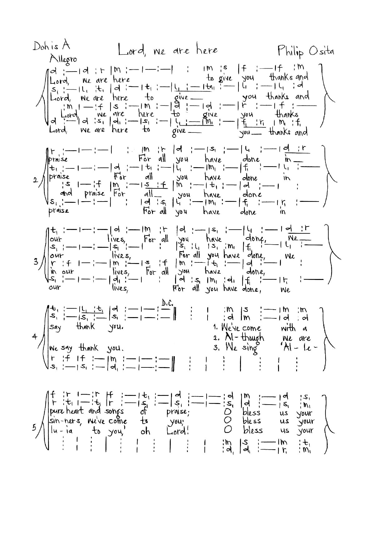 Lord We Are Here - Osita - Download Choir Script PDF