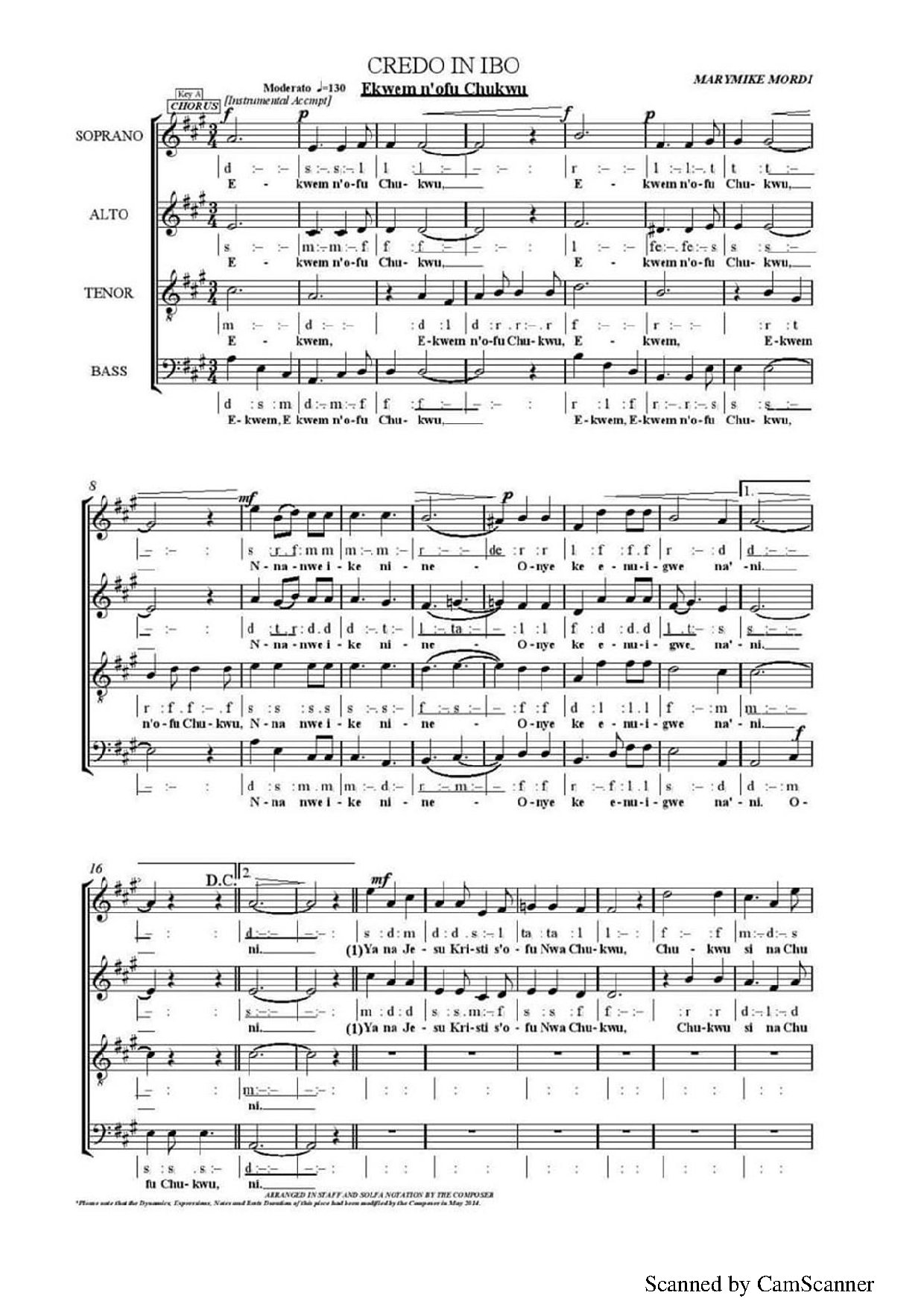 (Credo) Credo In Ibo {ekwem Nofu Chukwu} - Download Choir Script PDF