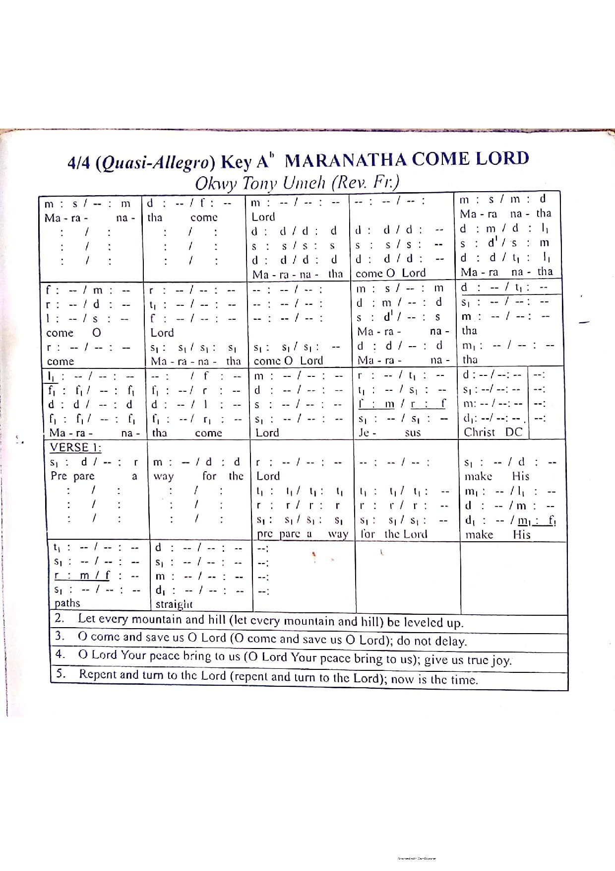 (ADV) Maranatha Come Lord By Fr Tony - Download Choir Script PDF