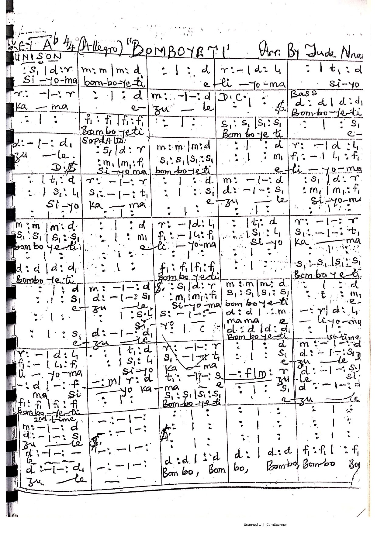 Bomboyeti By Jude Nnam - Download Choir Script PDF