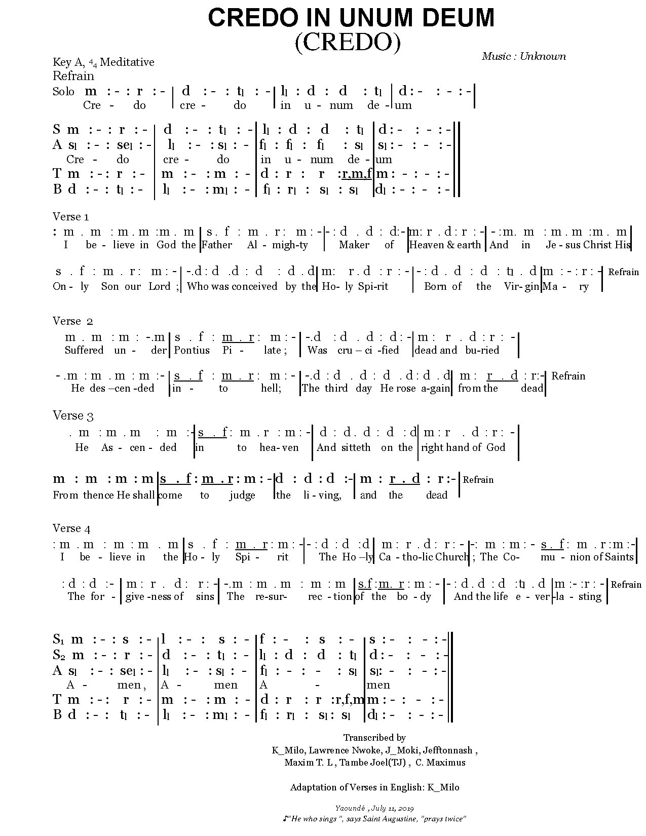 Credo In Unum Deum July 2019 Eng - Download Choir Script PDF