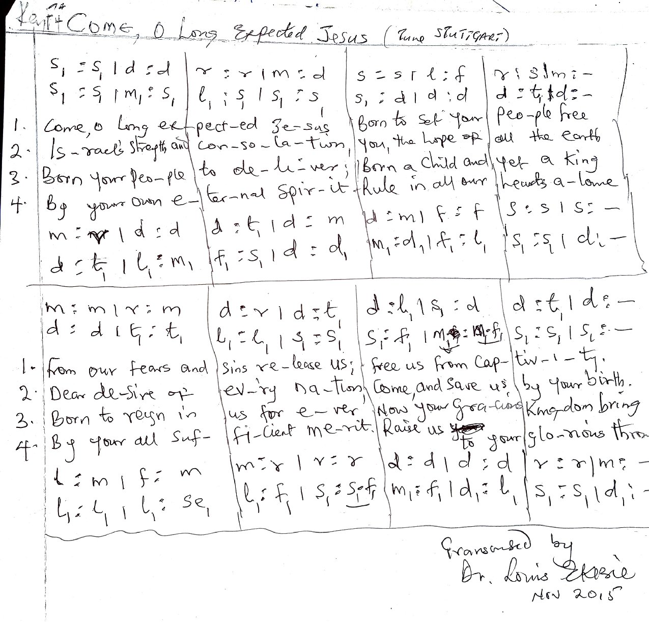 Advent. Come Oh Long Expected Jesus. Stuttgart Tune - Download Choir Script PDF