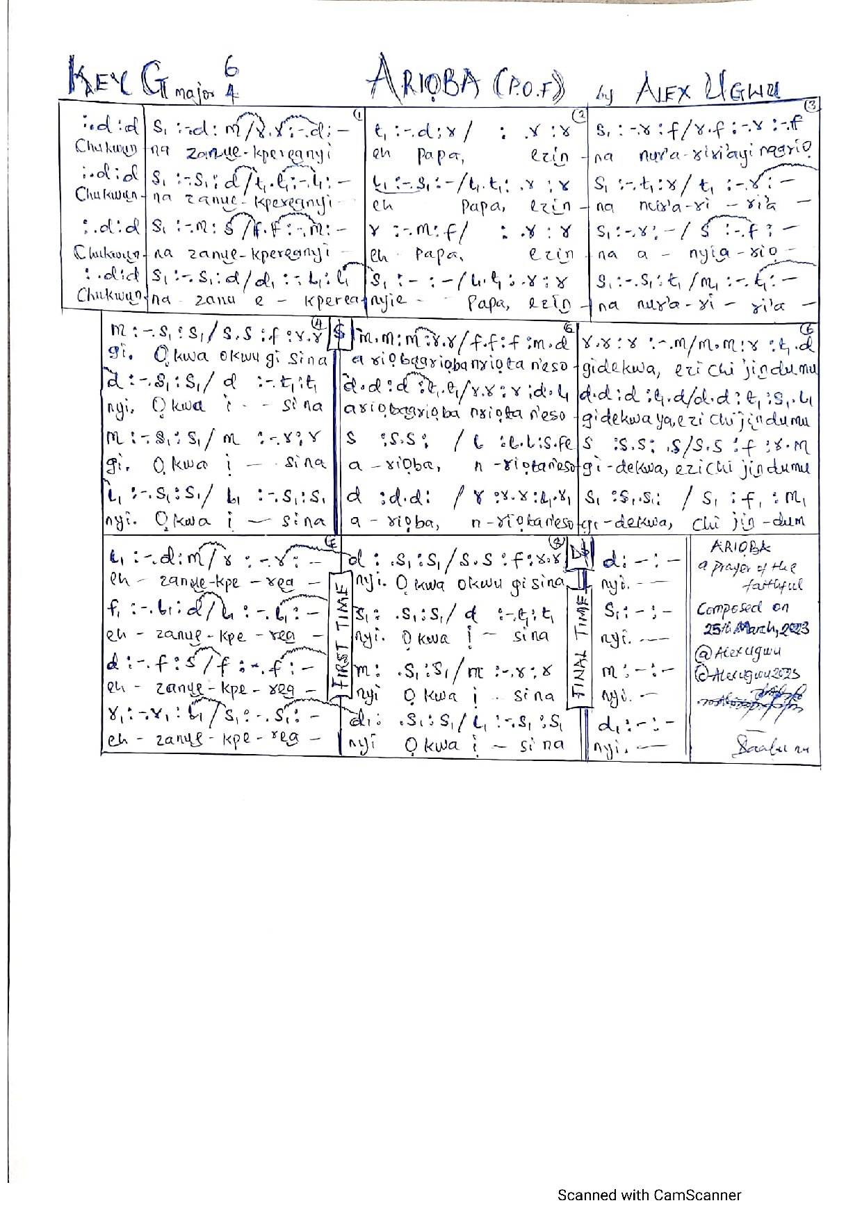 Arioba - Alex Ugwu - Download Choir Script PDF