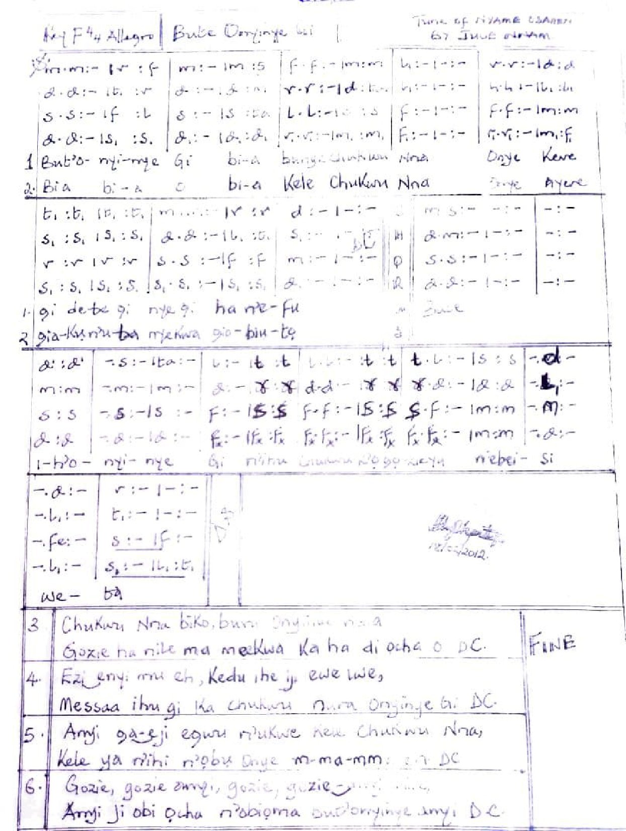 Bute Onyinye Gị...tune From Nyame Osahen By Jude Nnam - Download Choir Script PDF