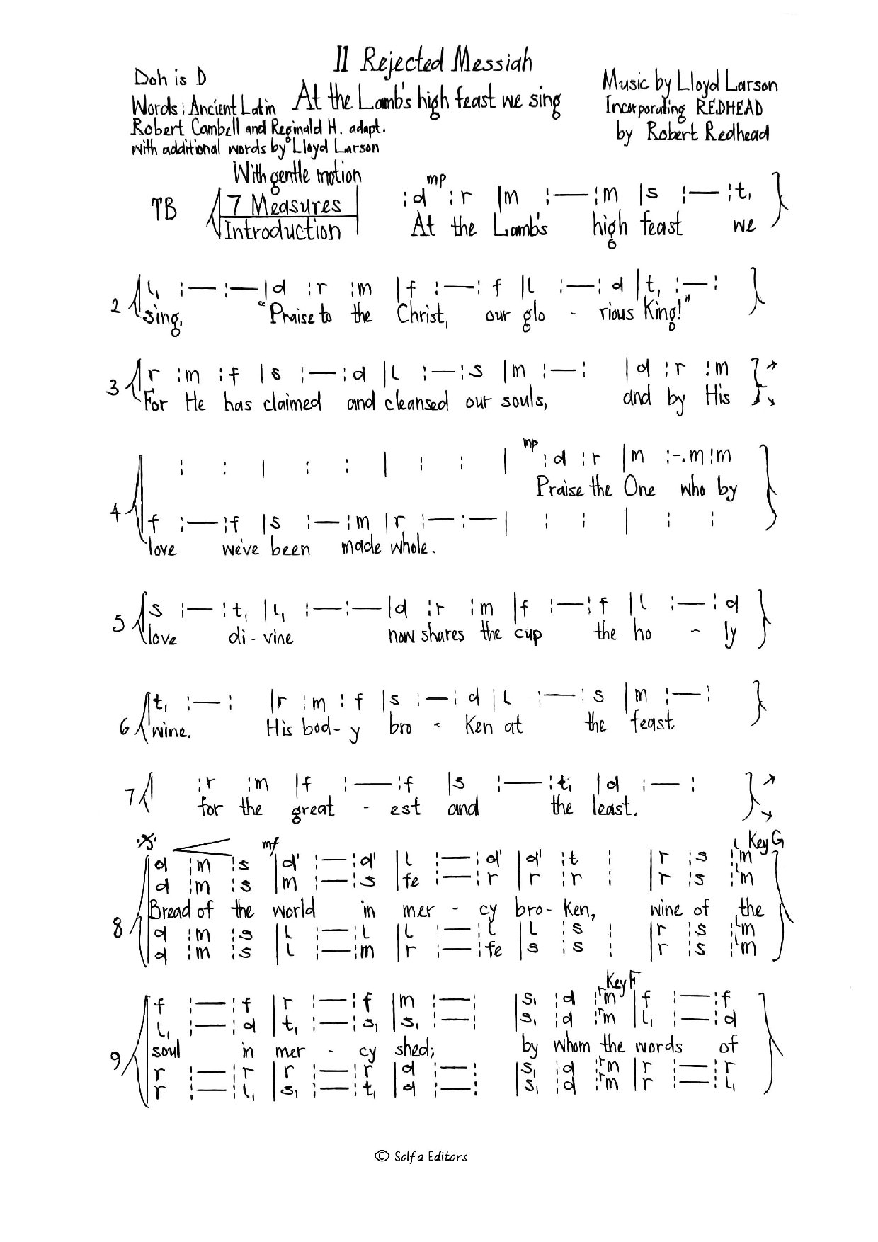 At The Lamb's High Feast We Sing - Larson - Download Choir Script PDF