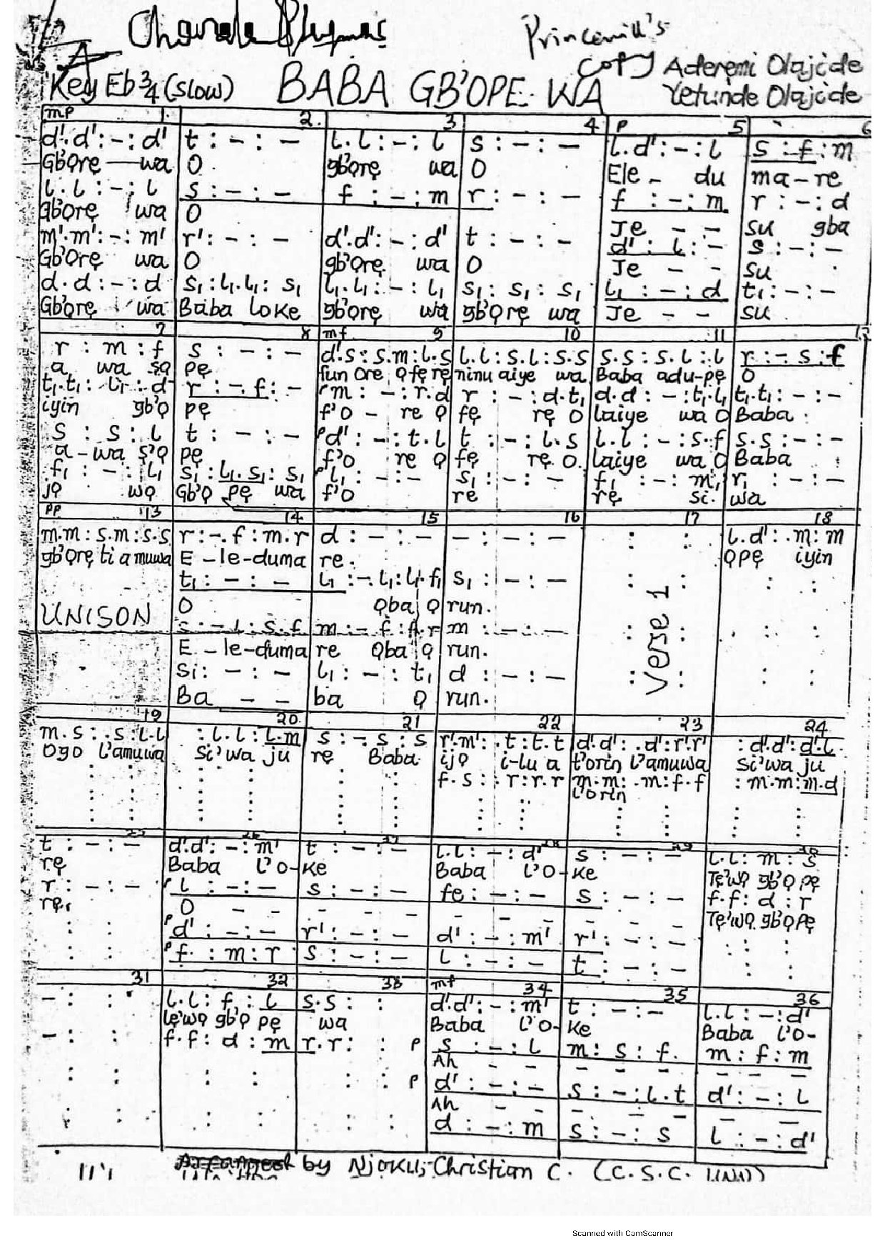 Baba Gbope Wa - Download Choir Script PDF
