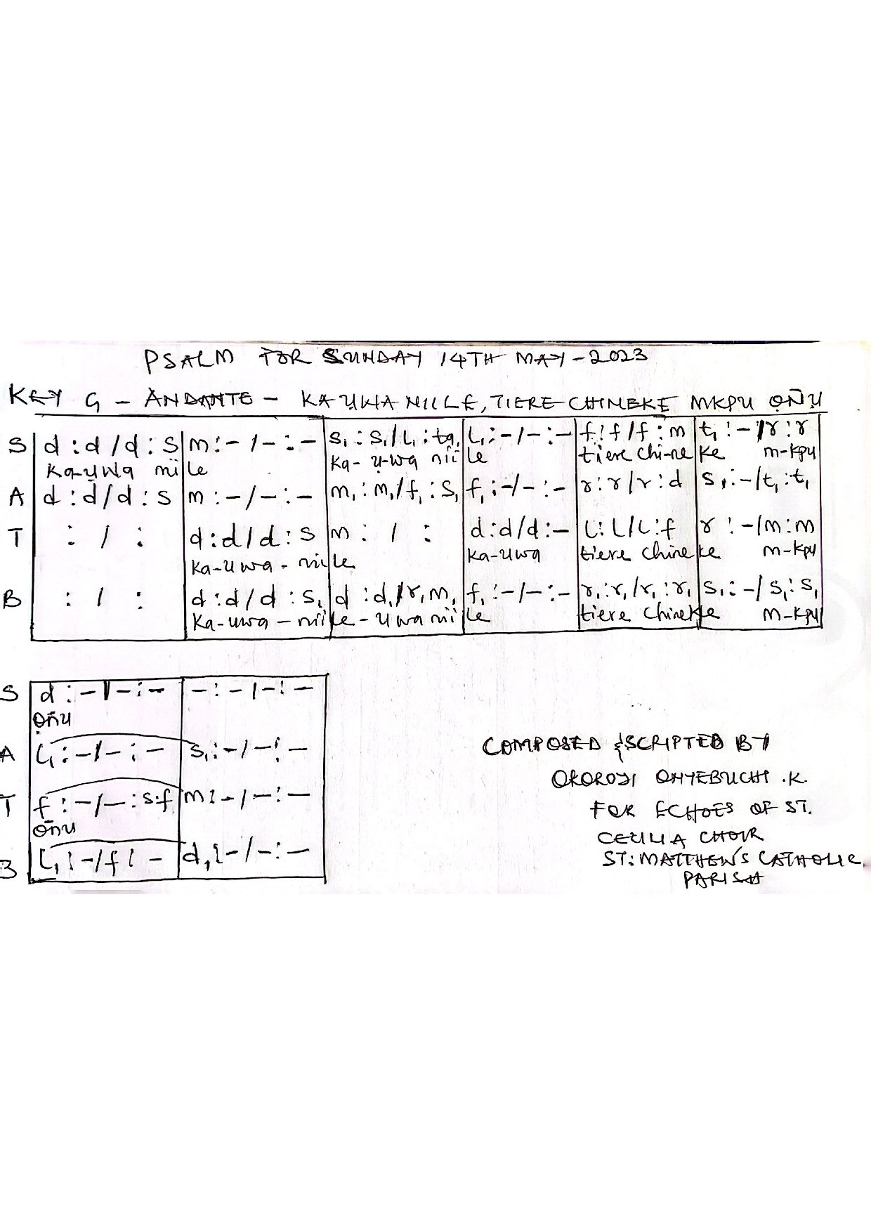 (Psalm) Ka Uwa Niile Tie Mkpu Onu - Bubu - Download Choir Script PDF