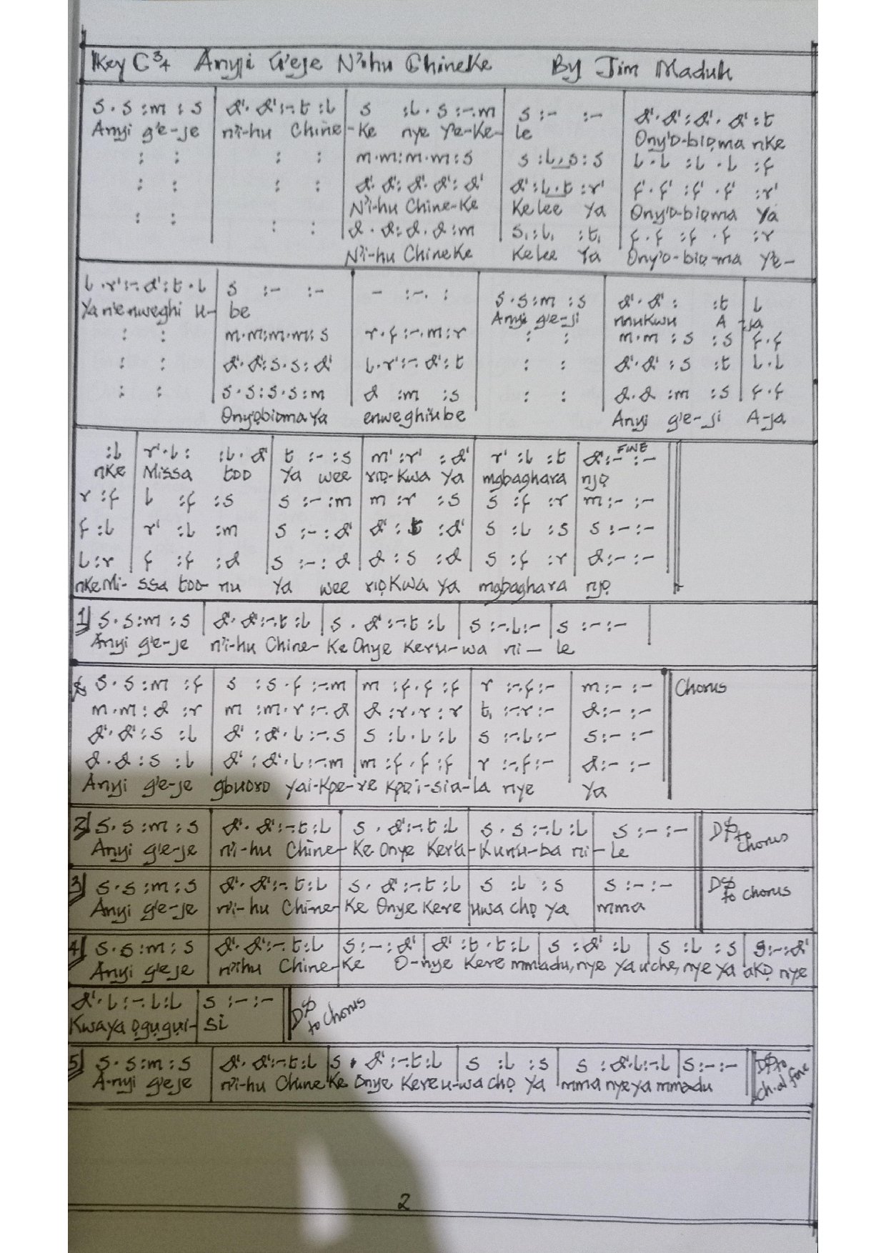Anyị G'eje N'ihu Chineke By Fr Jim Madu - Download Choir Script PDF