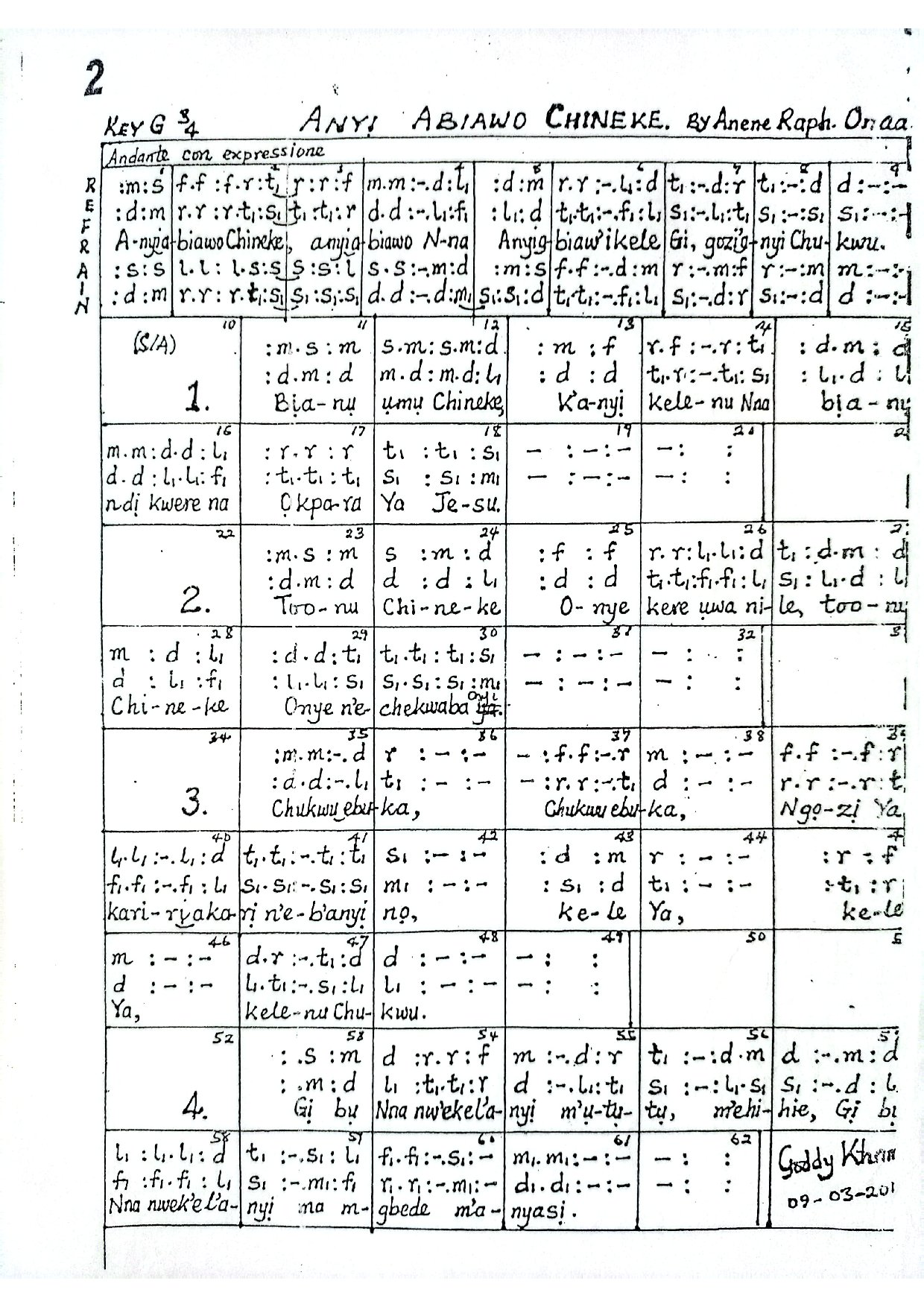 Anyi Abiawo Chineke By Anene Ralph. Onaa - Download Choir Script PDF