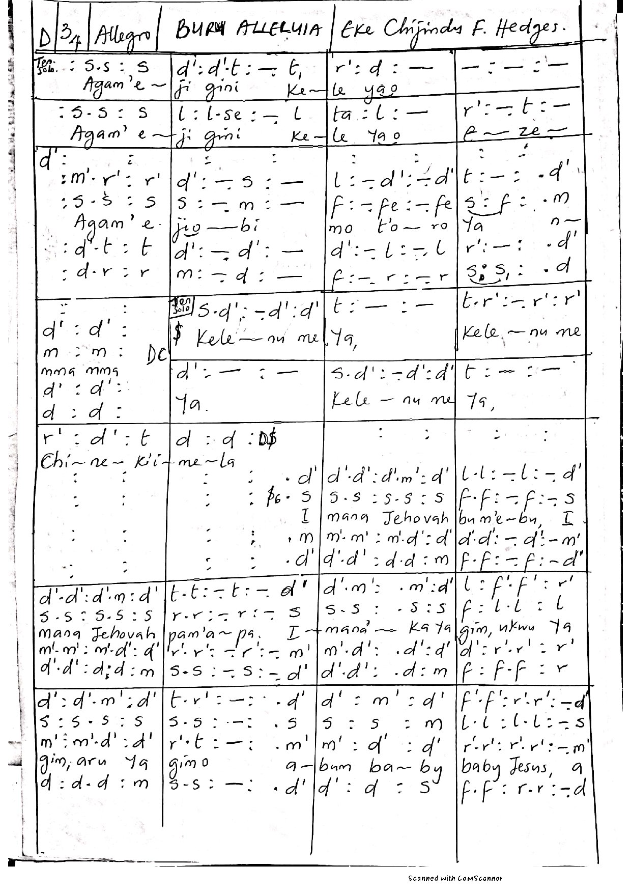 Buru Alleluia - Hedges. - Download Choir Script PDF