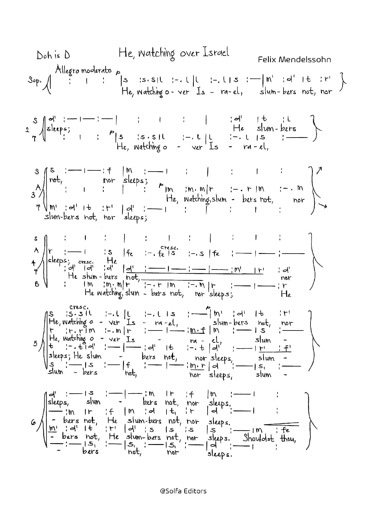 (Ch) He Watching Over Israel - Mendelssohn - Download Choir Script PDF