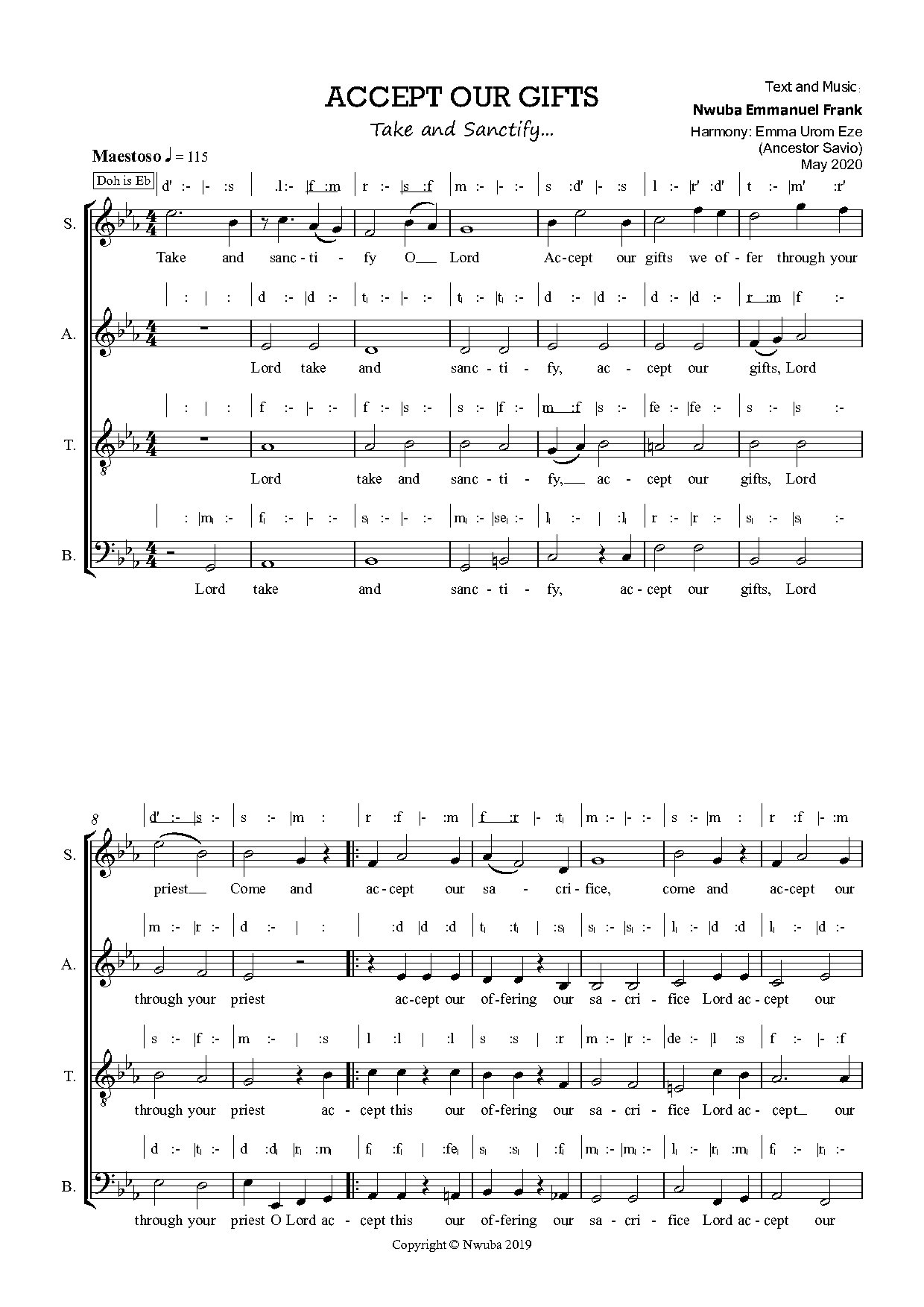 Accept Our Gifts By Emma Frank - Download Choir Script PDF