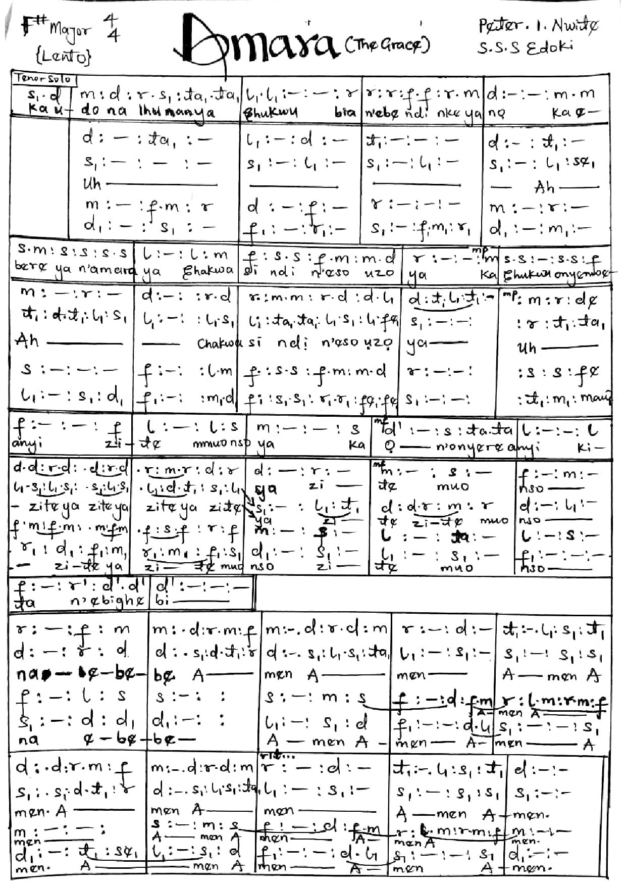 Amara (the Grace) - Download Choir Script PDF