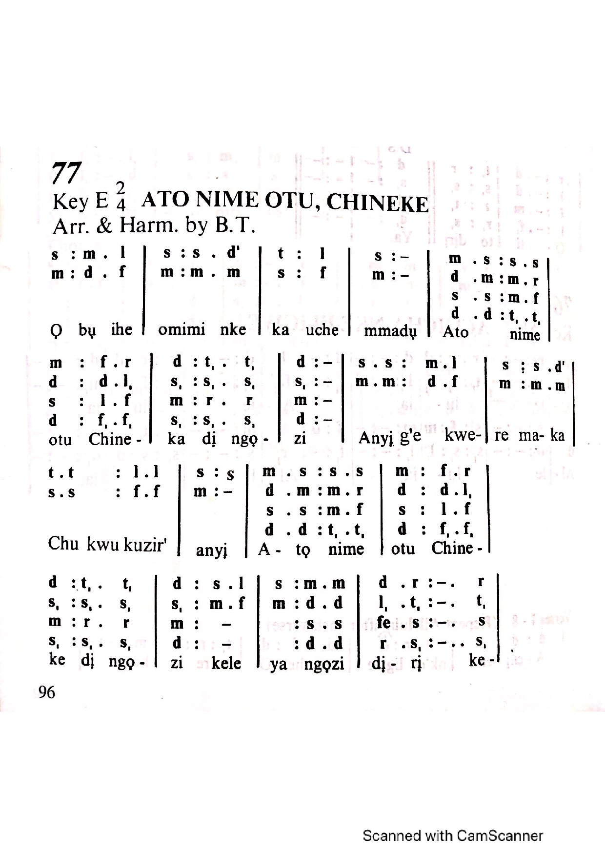 (Trinity) Ato N’ime Otu Chinke - B. T. - Download Choir Script PDF