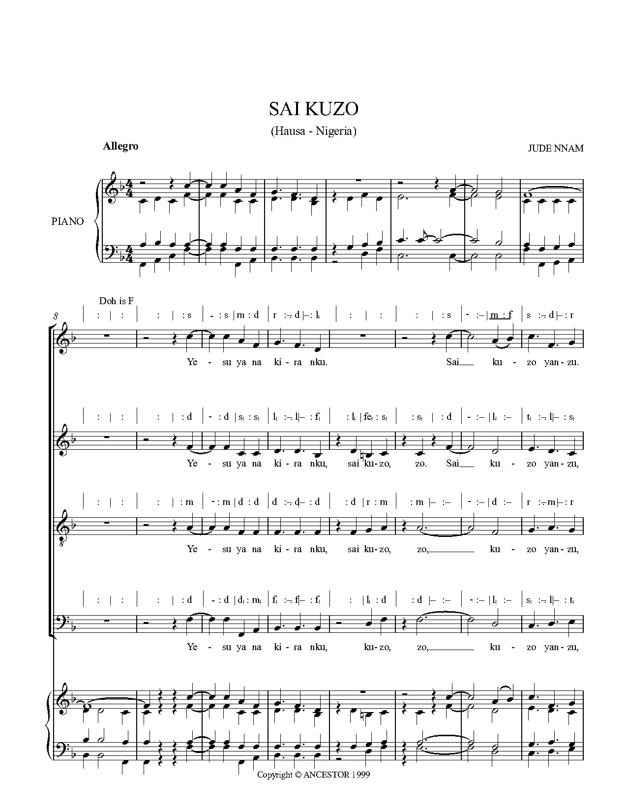 (Gen) Sai Kuzo -hausa - Jude Nnam - Download Choir Script PDF