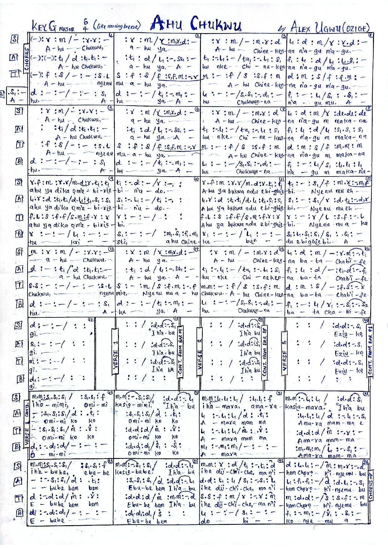 Ahu Chukwu - Alex Ugwu (ozige) - Download Choir Script PDF
