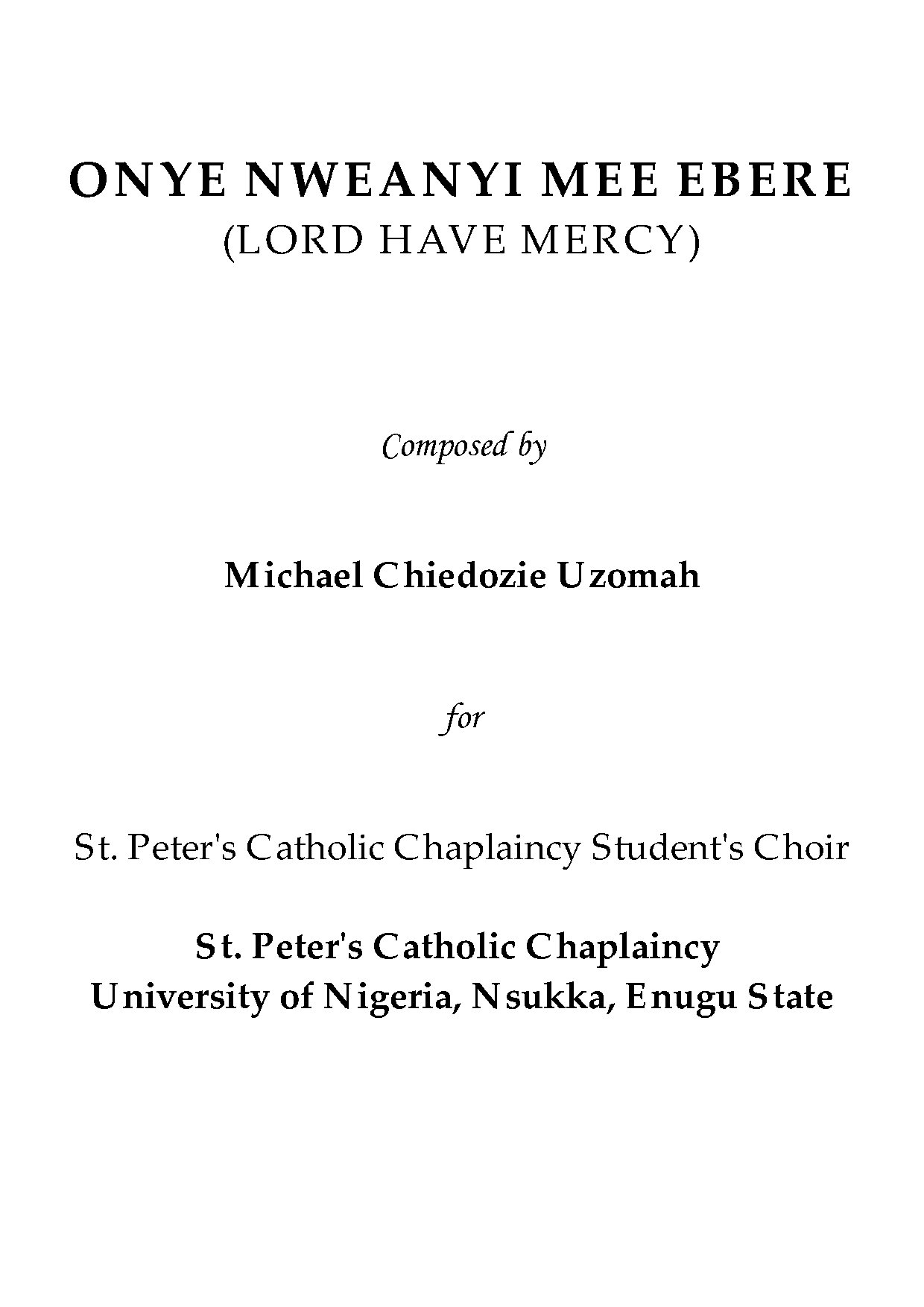 (Kyrie) Onye Nwanyi Unn Film - Full Score - Download Choir Script PDF