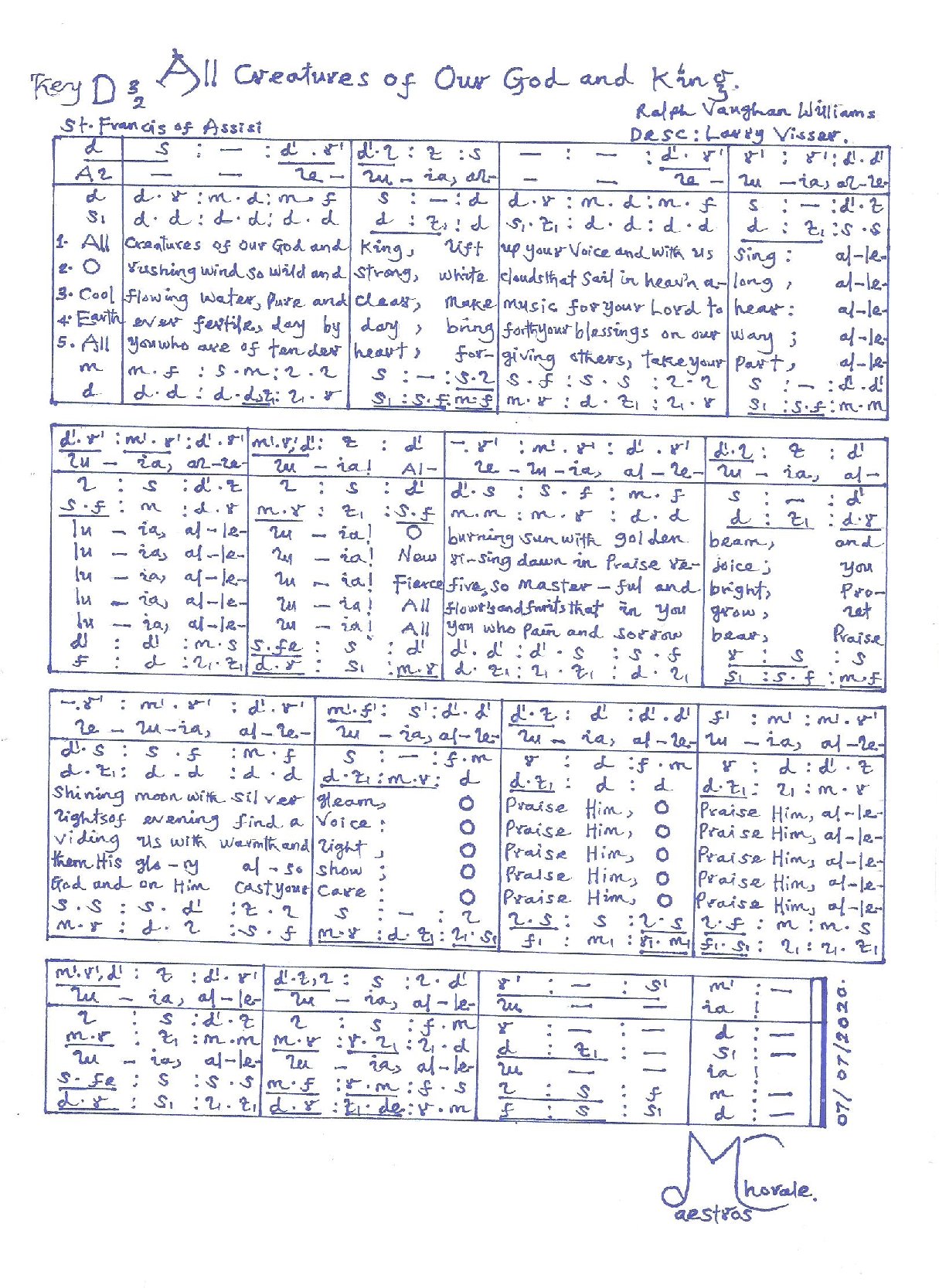 All Creatures Of Our Lord And King - Download Choir Script PDF