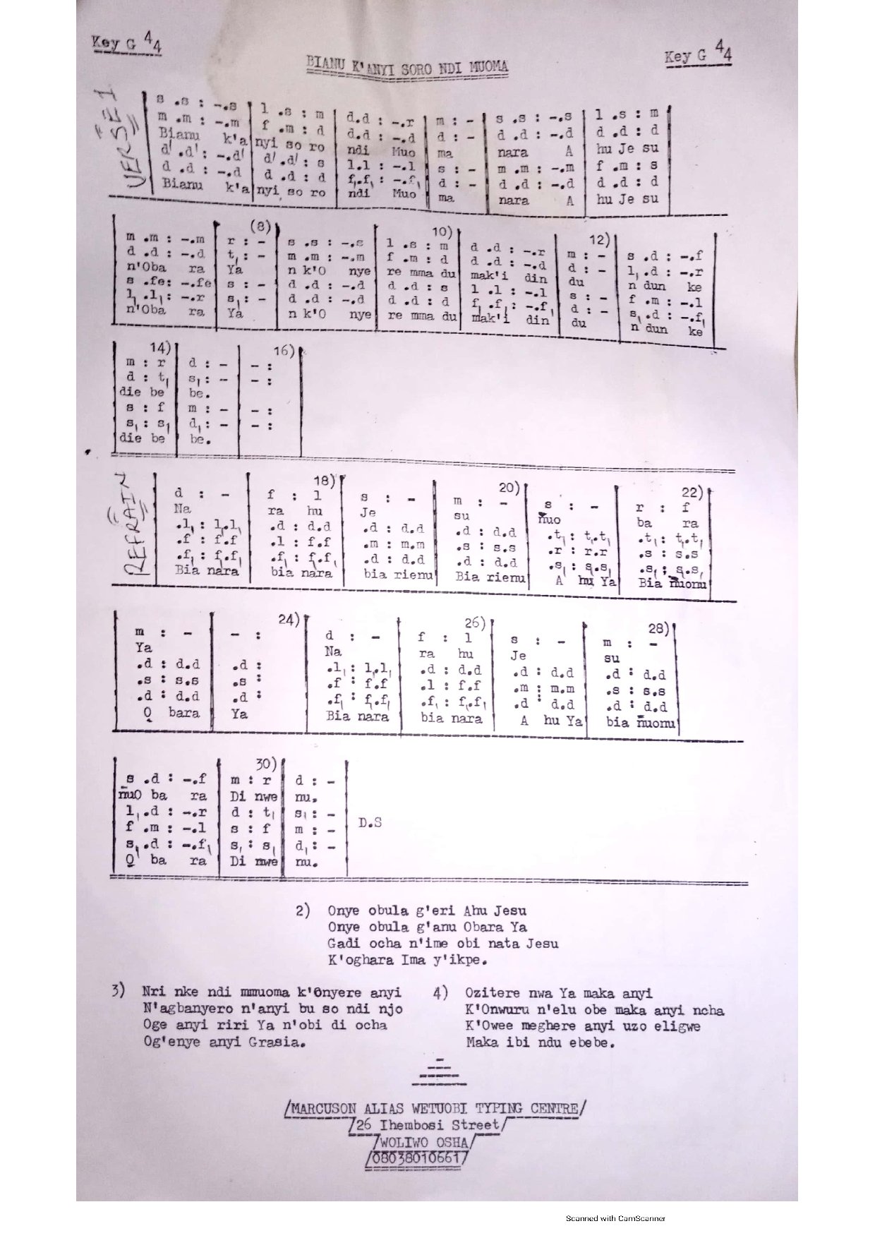 Bianu K'anyi Soro Ndị Muo Ma - Download Choir Script PDF