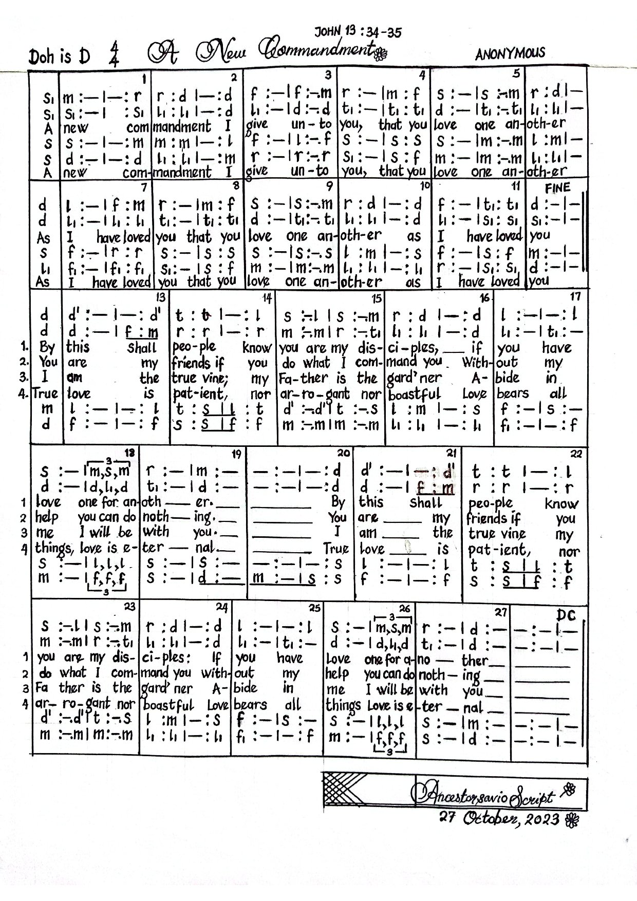 A New Commandment (4 Verses) - Download Choir Script PDF