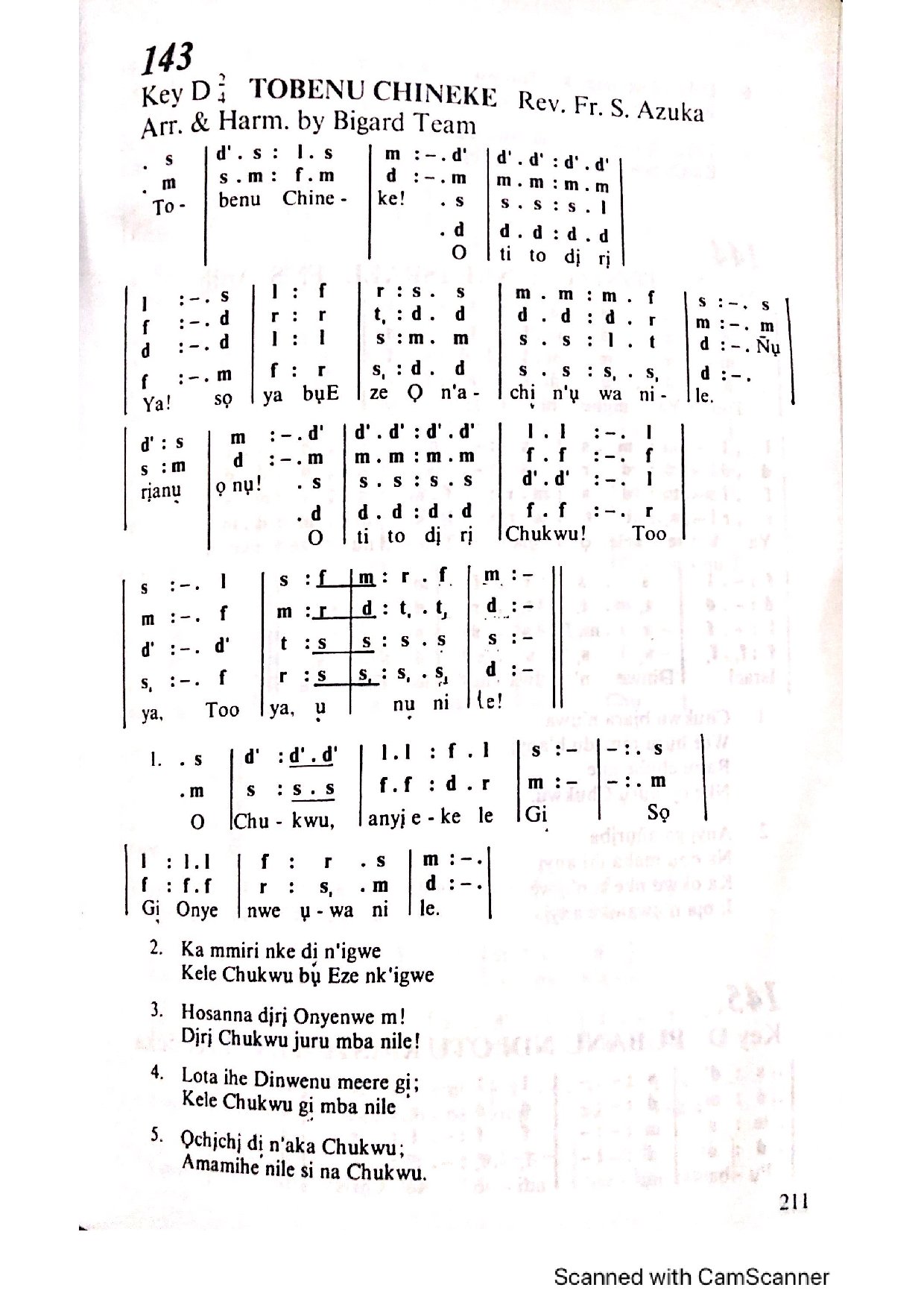 (Diss) Tobenu Chineke - Fr. Azuka - Download Choir Script PDF