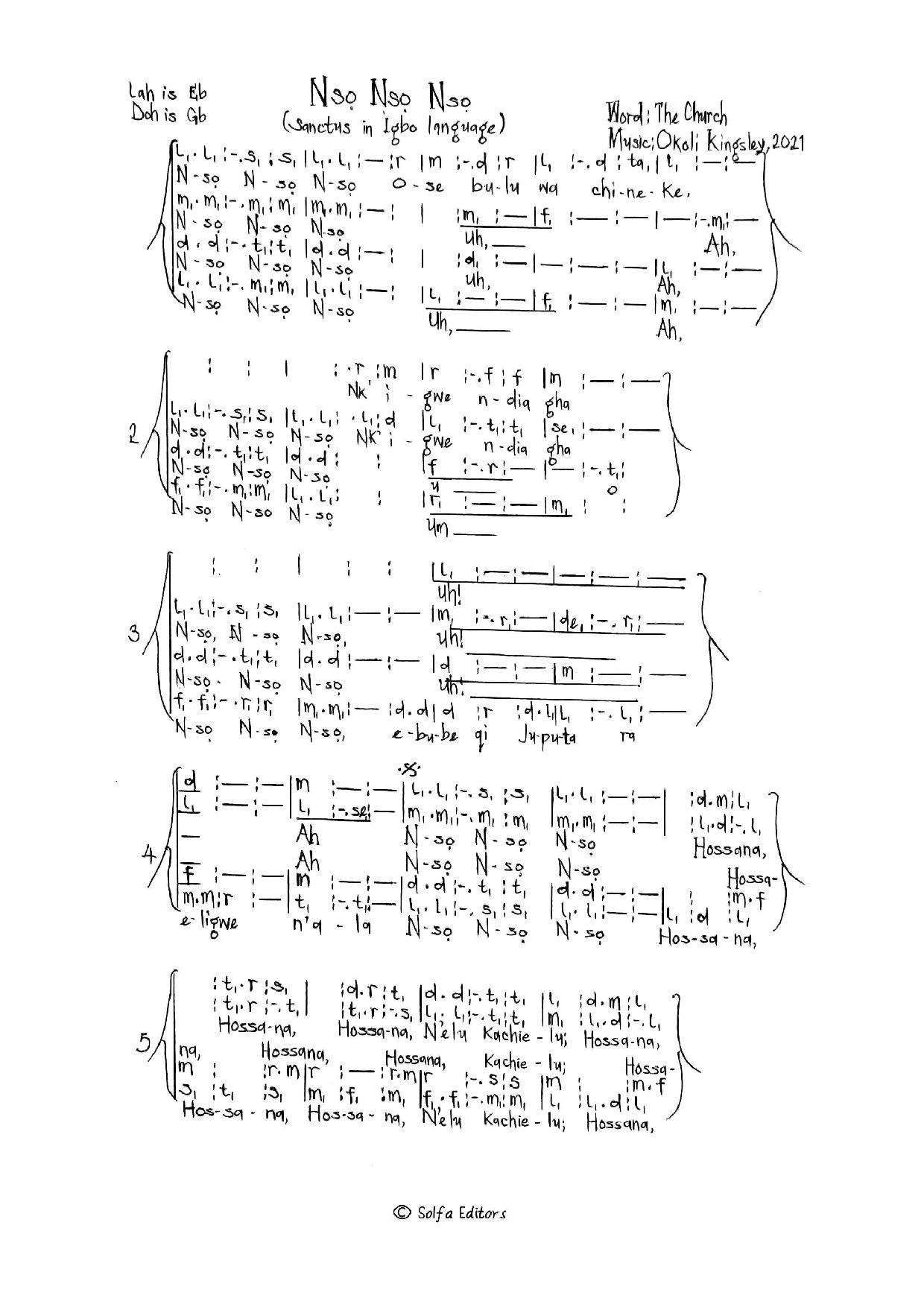 (Sanctus) Nso - Okoli Kingsley - Download Choir Script PDF