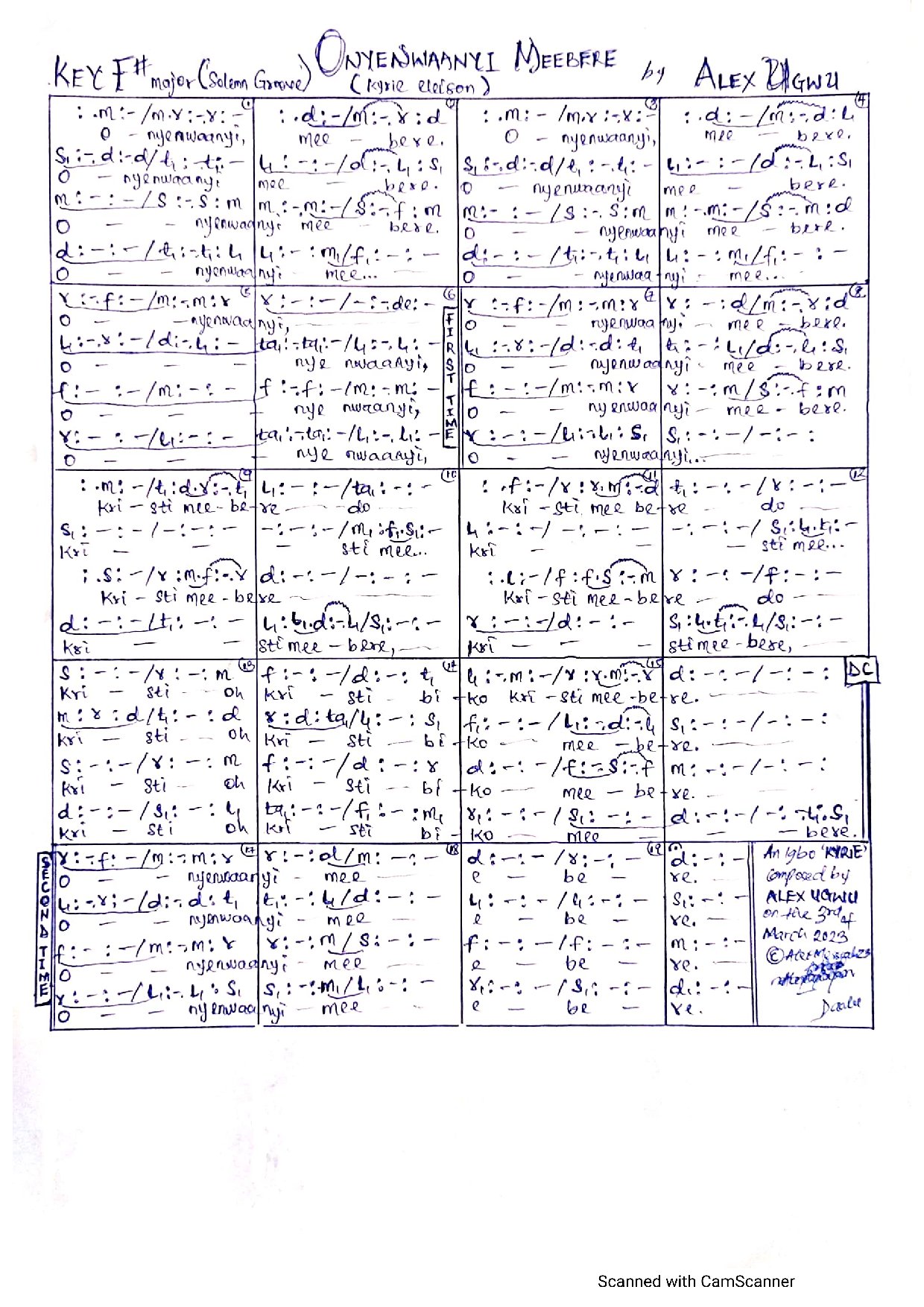(Kyrie) Onyenwaanyi Meebere- Alex Ugwu - Download Choir Script PDF