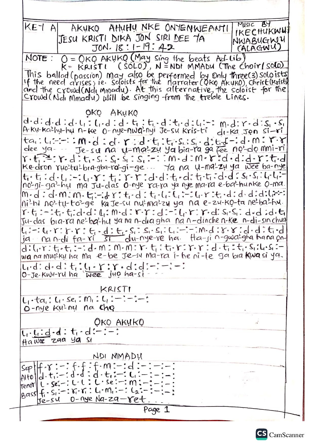 Akuko Ahuhu Jesu Kristi - Alagwu - Download Choir Script PDF