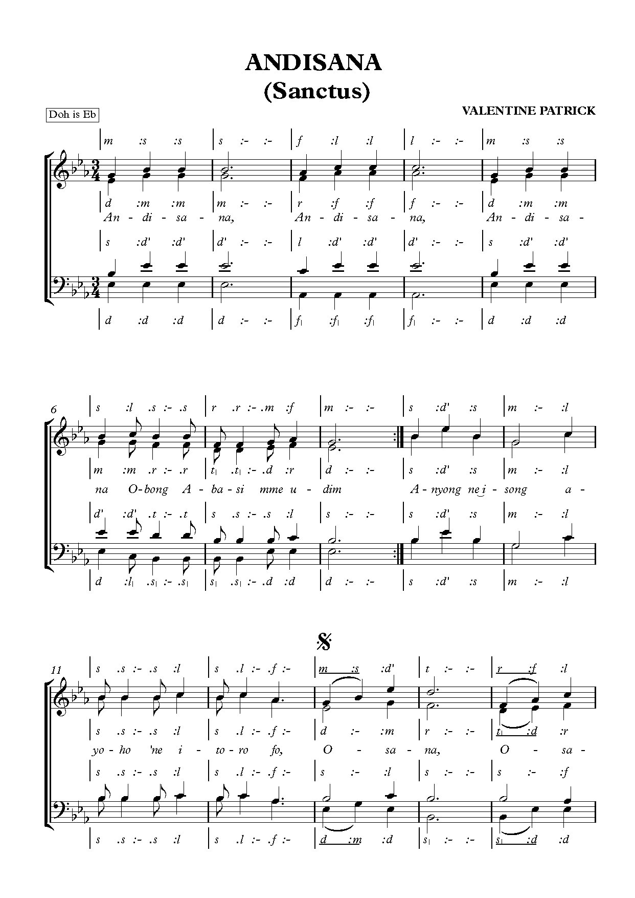 (Sanctus) Andisana -yoruba - Valentine Patrick - Download Choir Script PDF