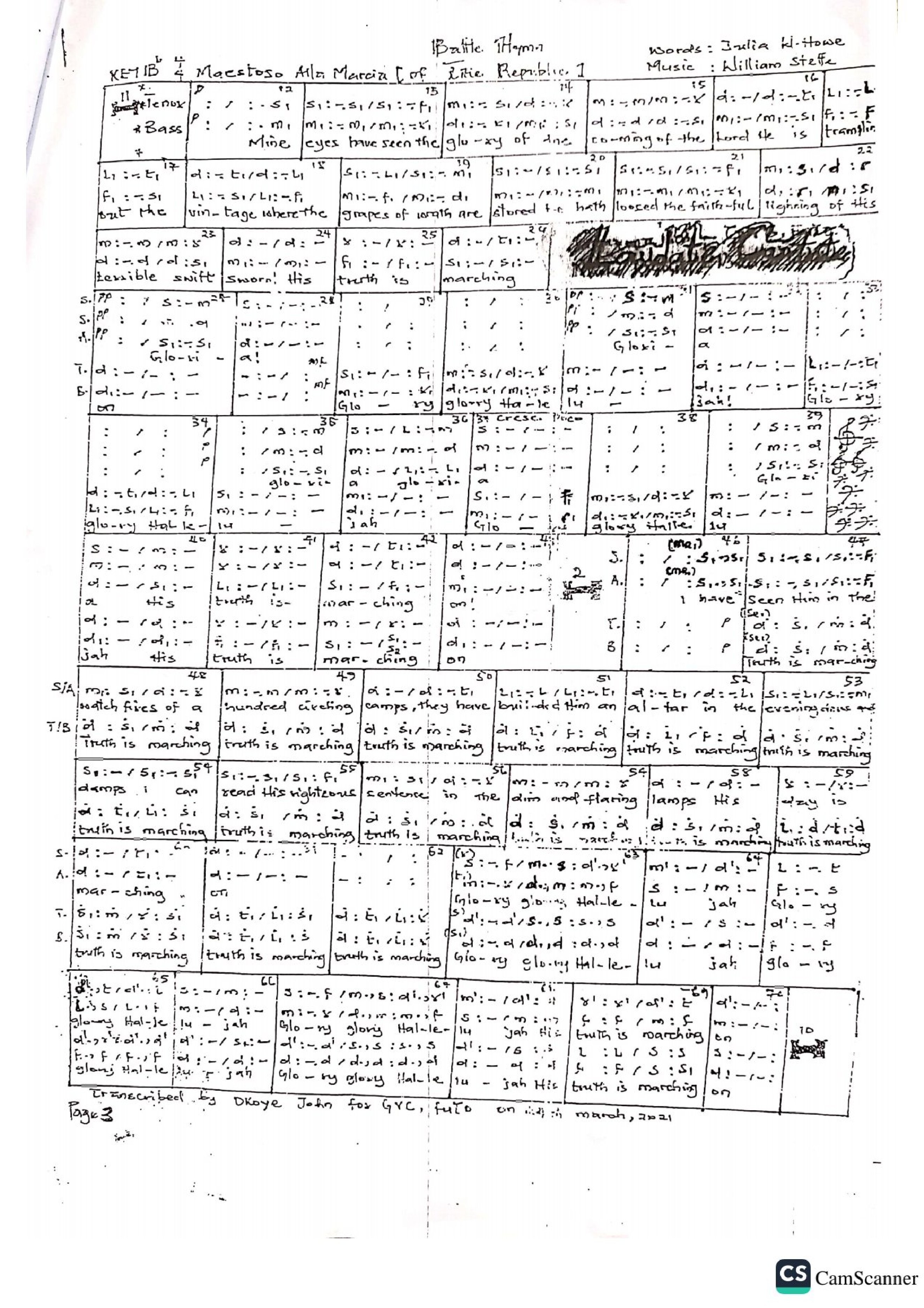 Battle Hymn Of The Republic - Download Choir Script PDF