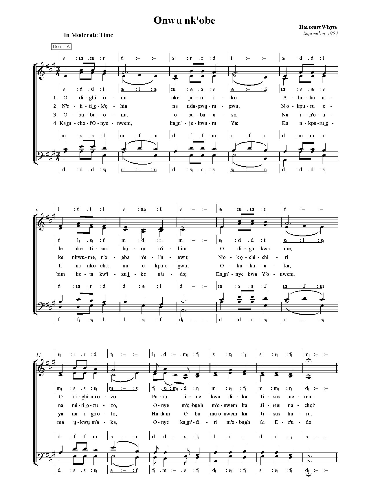 Harcourt Whyte... Onwu Nk Obe - Download Choir Script PDF